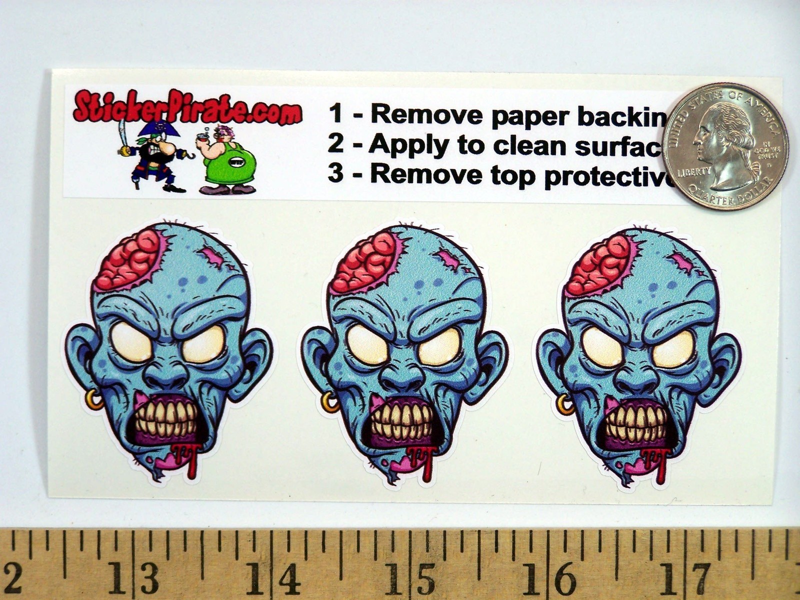 3 – Blue Zombie Head 2″ Tool Box Hard Hat Helmet Sticker H170