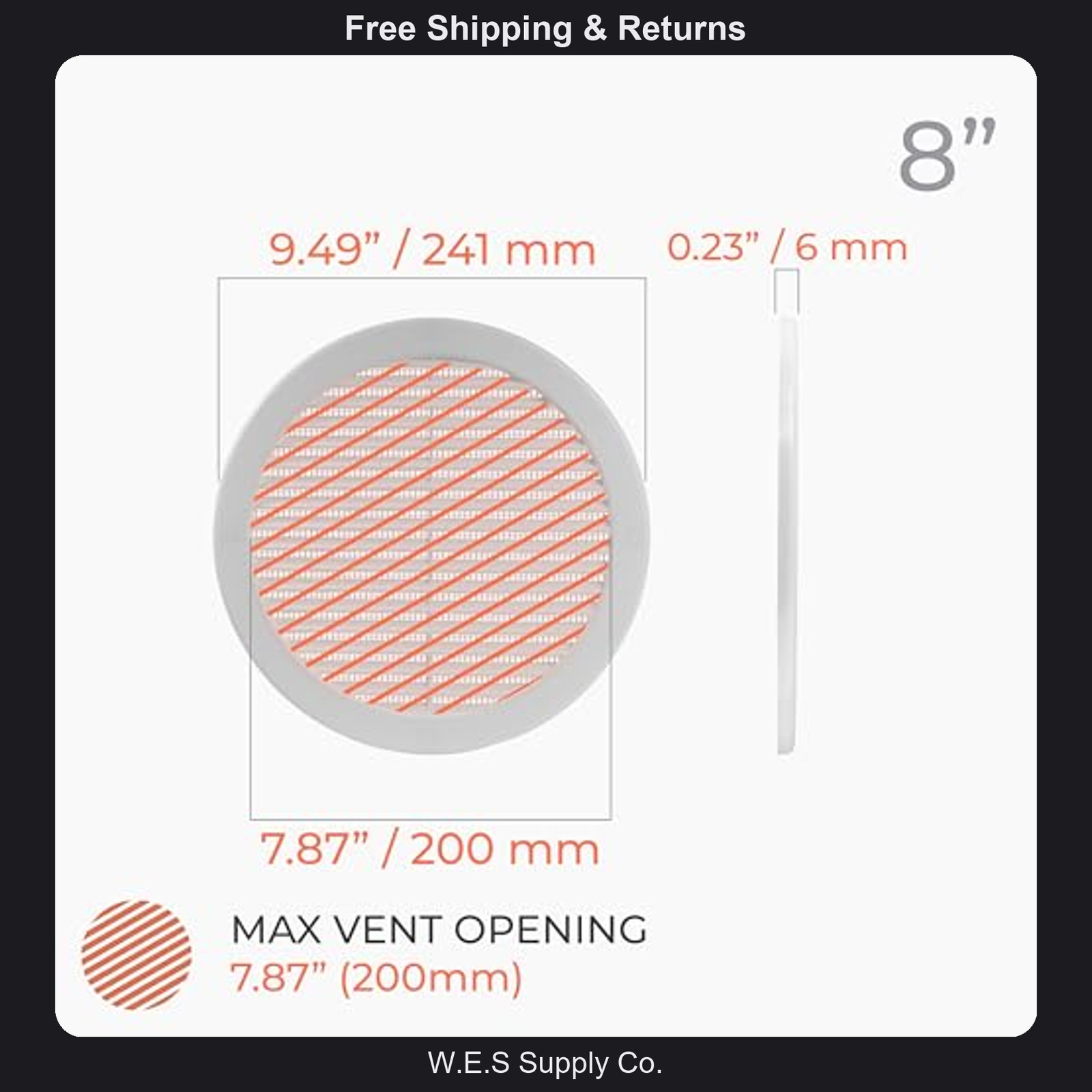 8 Inch Round Plastic Air Vent Cover – White Moisture-Resistant Wall Ceiling