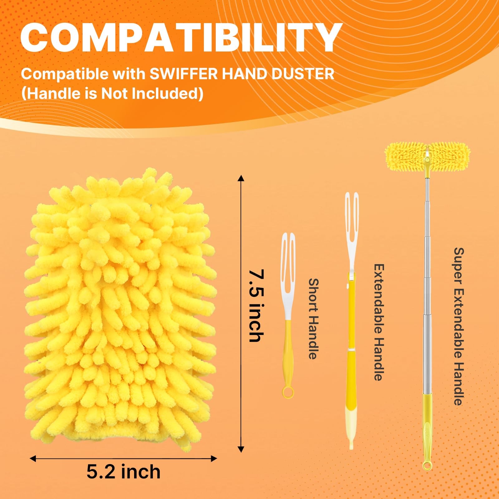 Reusable Duster Pads Compatible with Swiffer Hand Duster, 360 2 Pack (Yellow)