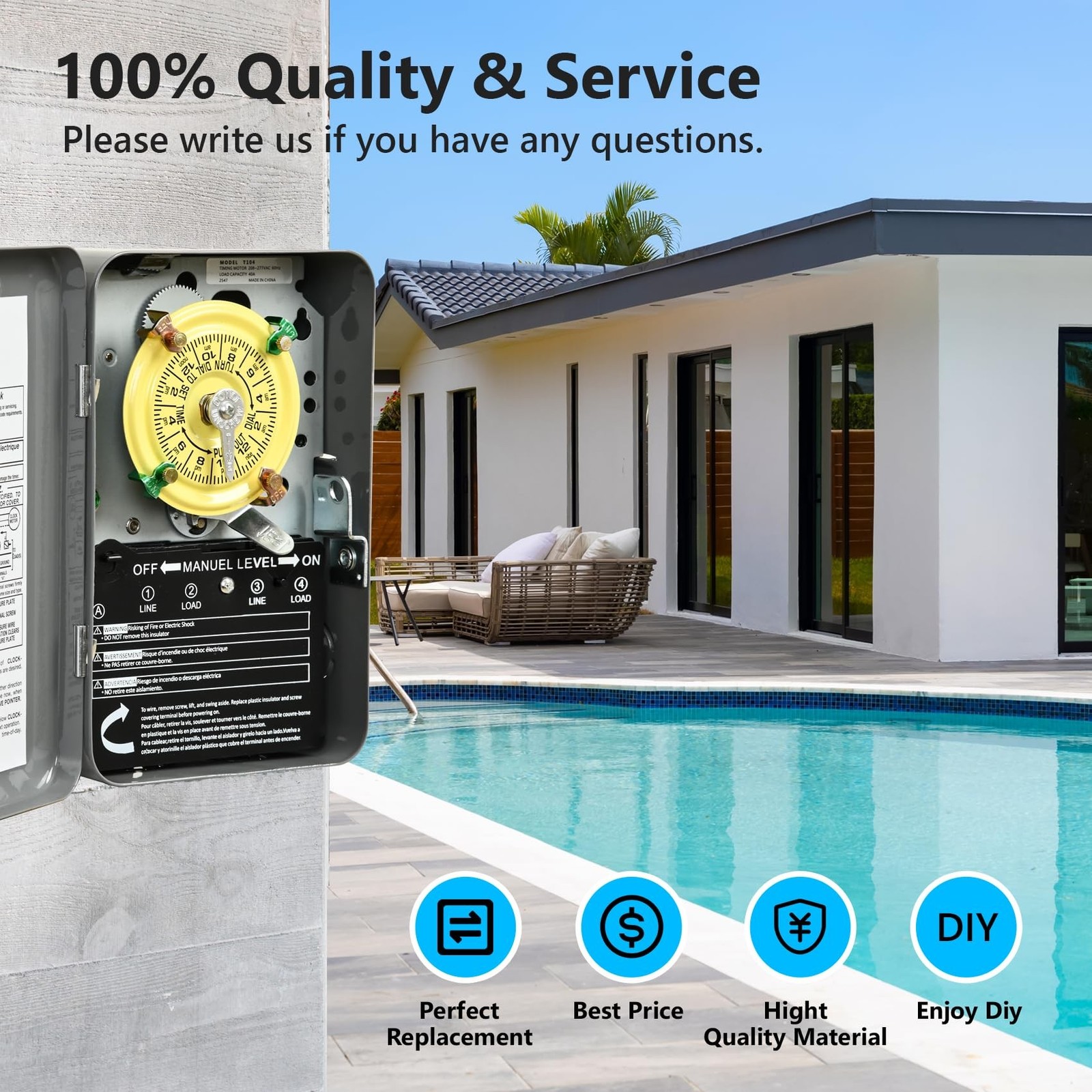 T104 Mechanical Timer Switch,208-277V AC DPST 40A,Pool Pump Switch,Heavy Duty…