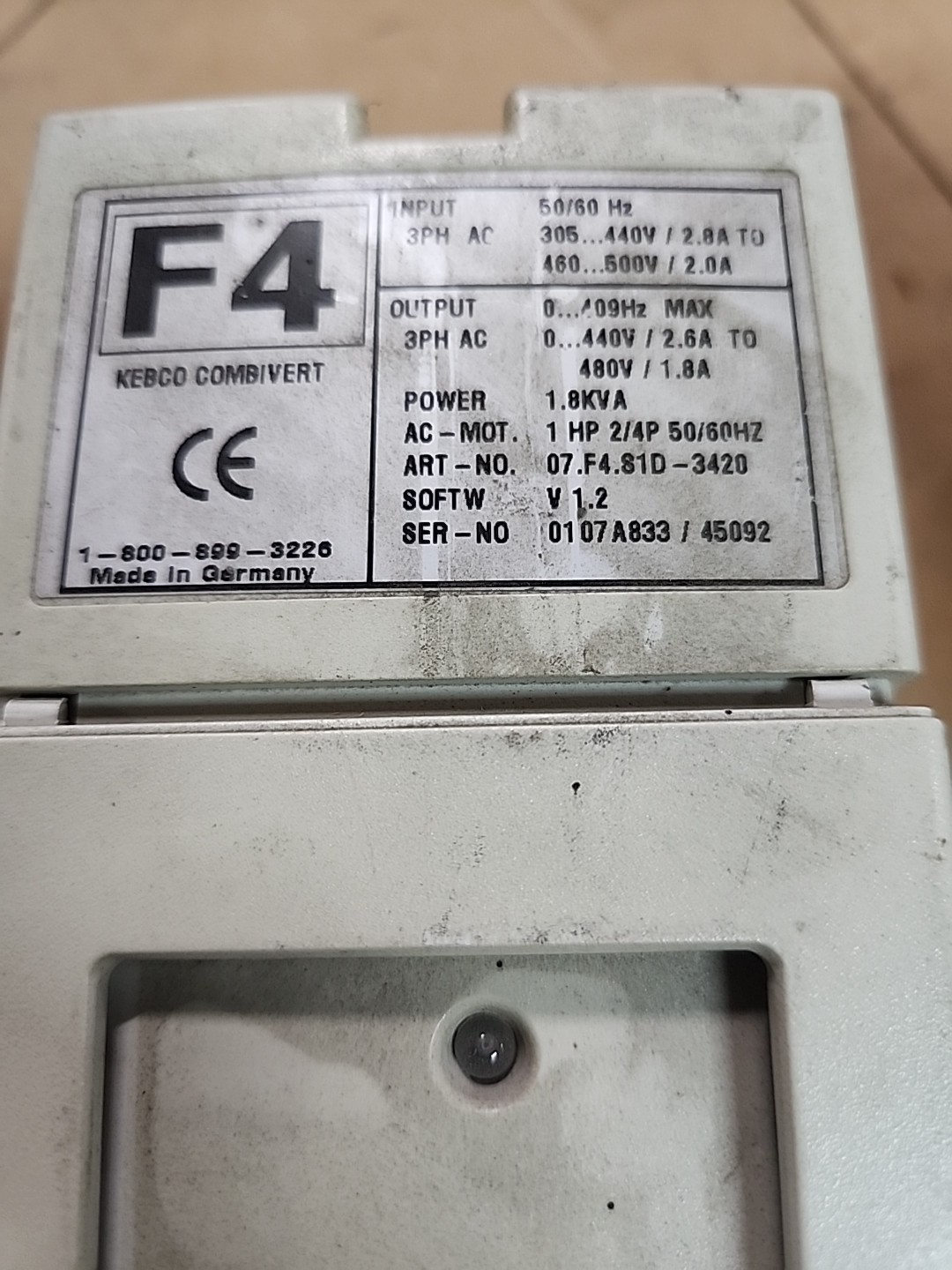 KEB 07.F4.S1D-3420 V1.2 Combivert AC Drive 3PH 1.8KVA 480V 1.8A