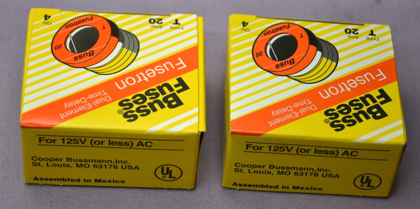 Lot of 8 Bussmann T-20 Fusetron Dual-Element Time Delay Fuse 20A / 125V — New