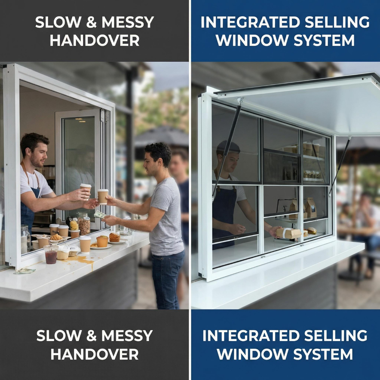 Concession Stand 60X36″Serving Window Food Truck Service Awning 6 Screen Windows