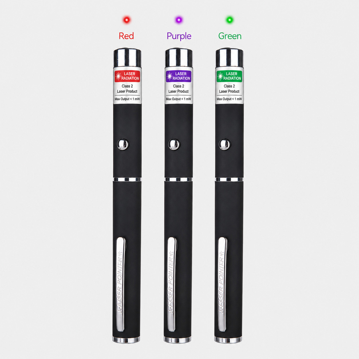 3 Pack Class II Presentation Laser Pointer Pens Red Green Violet 1mW AAA