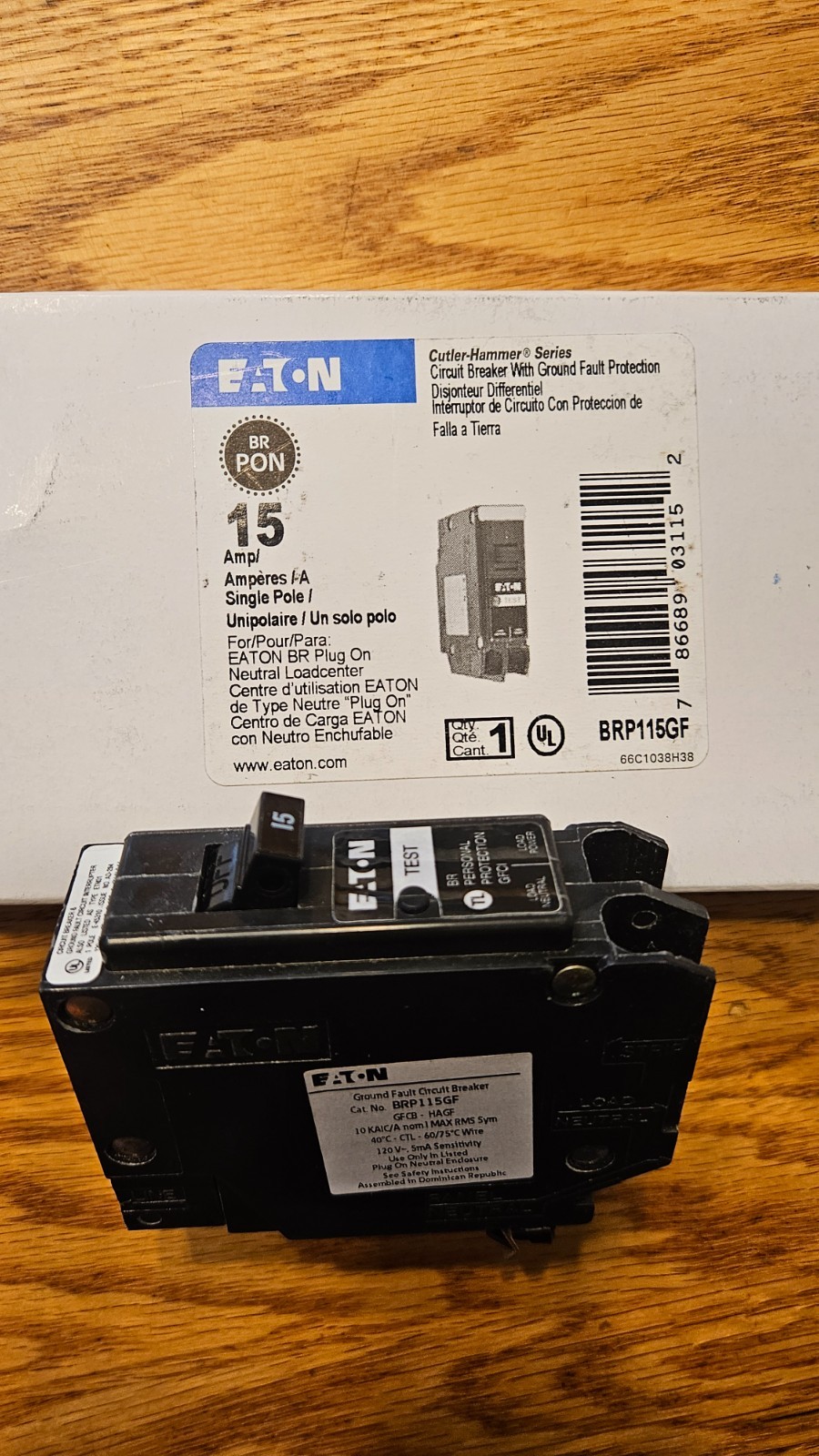 Eaton BRP115GF 120/240V 15A Single Phase Circuit Breaker