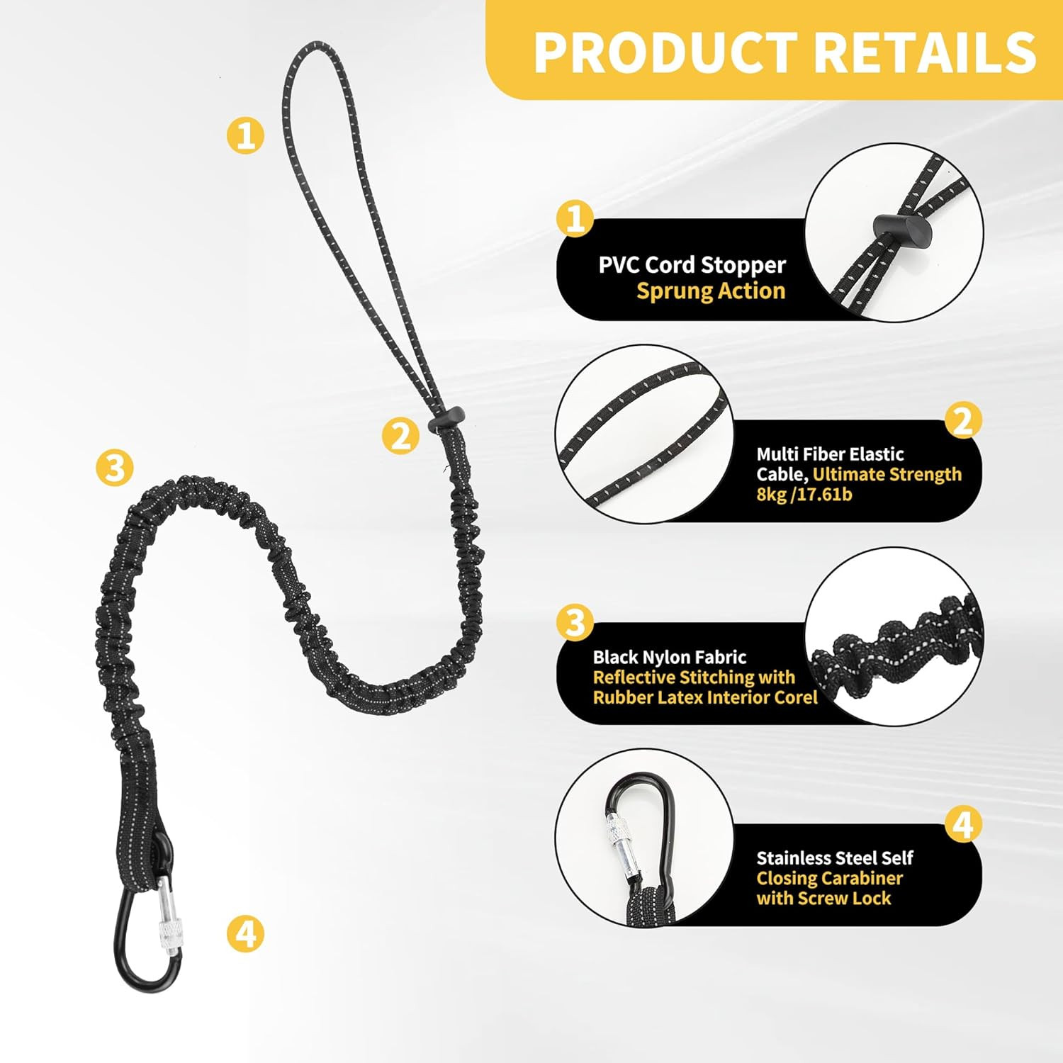 12 Pack Black Tool Lanyards for Hand Tools, Lanyard Safety Tool Leash, Retractab