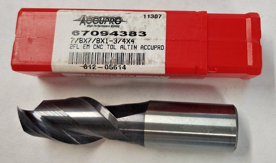 Accupro 7/8 x 7/8 x 1 3/4 x 4 Altin Carbide End Mill CNC tol 2 FL
