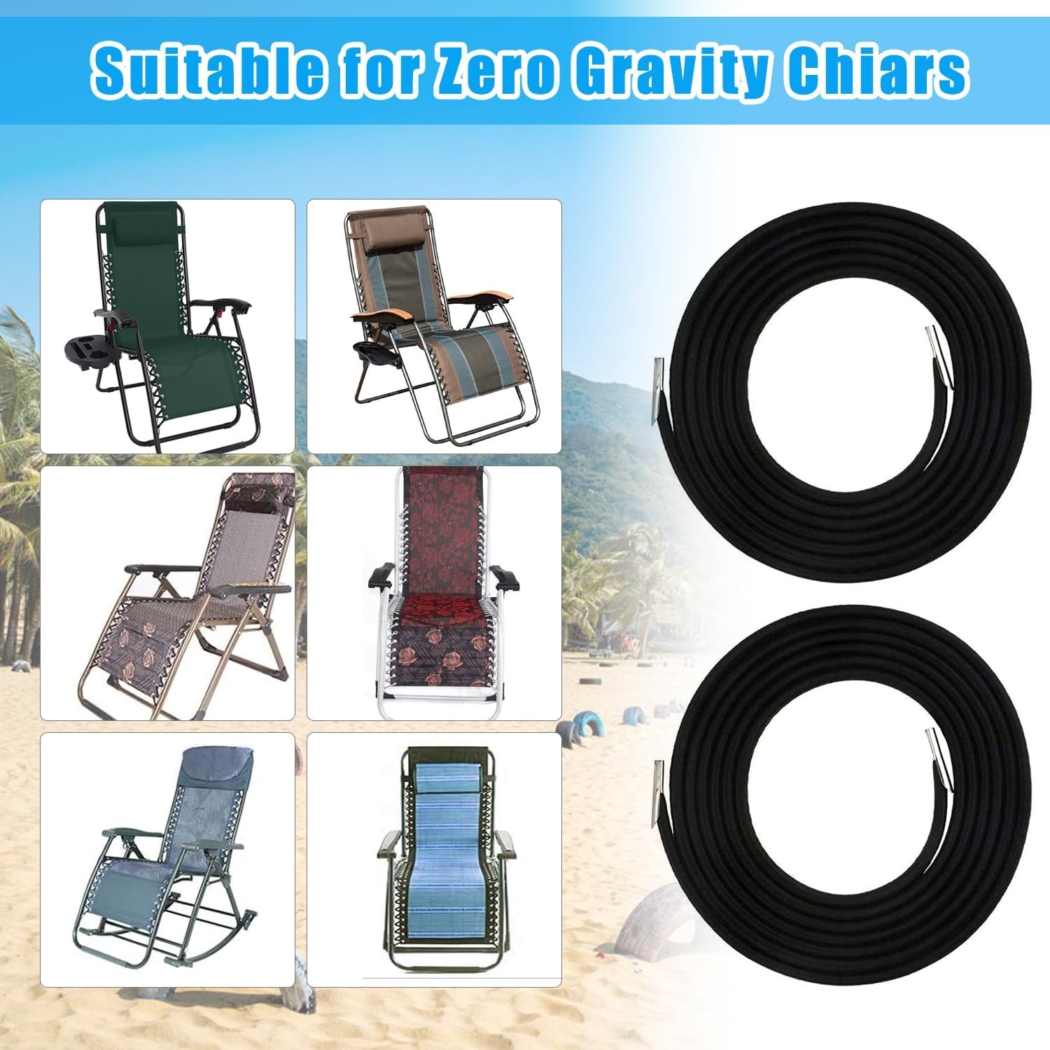 Zero Gravity Chair Replacement Cord, 4 Pcs Durable Bungee Elastic Laces Replace