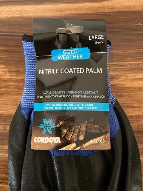 Cordova Cold Weather Gloves Size Large Nitrile Coated Palm Acrylic Lining