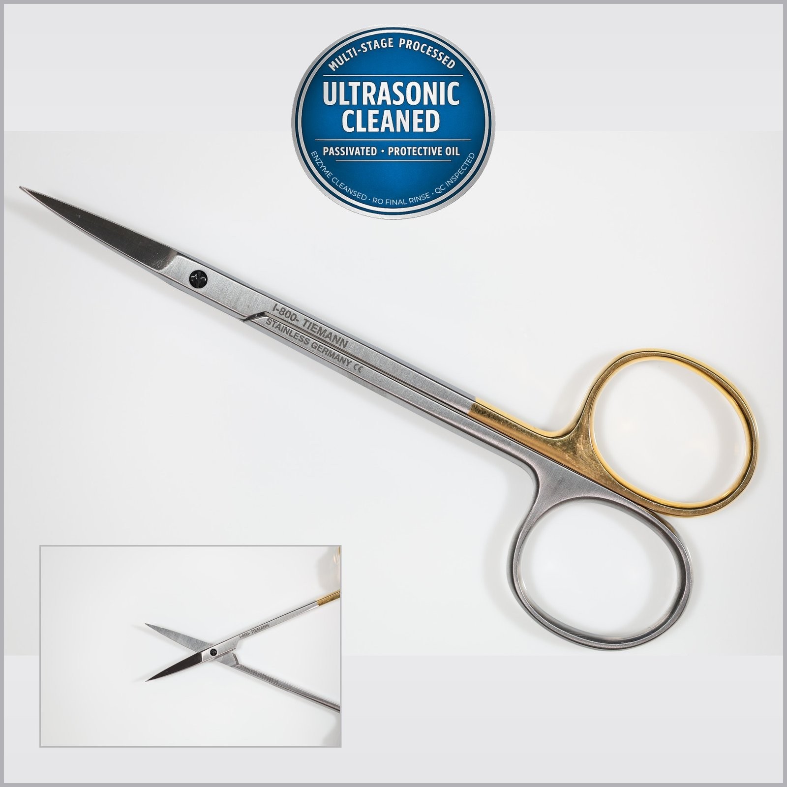 Tiemann 105-407SC-TC Supercut Iris Scissors, Curved, S/S, TC, Serrated, 4-1/2in