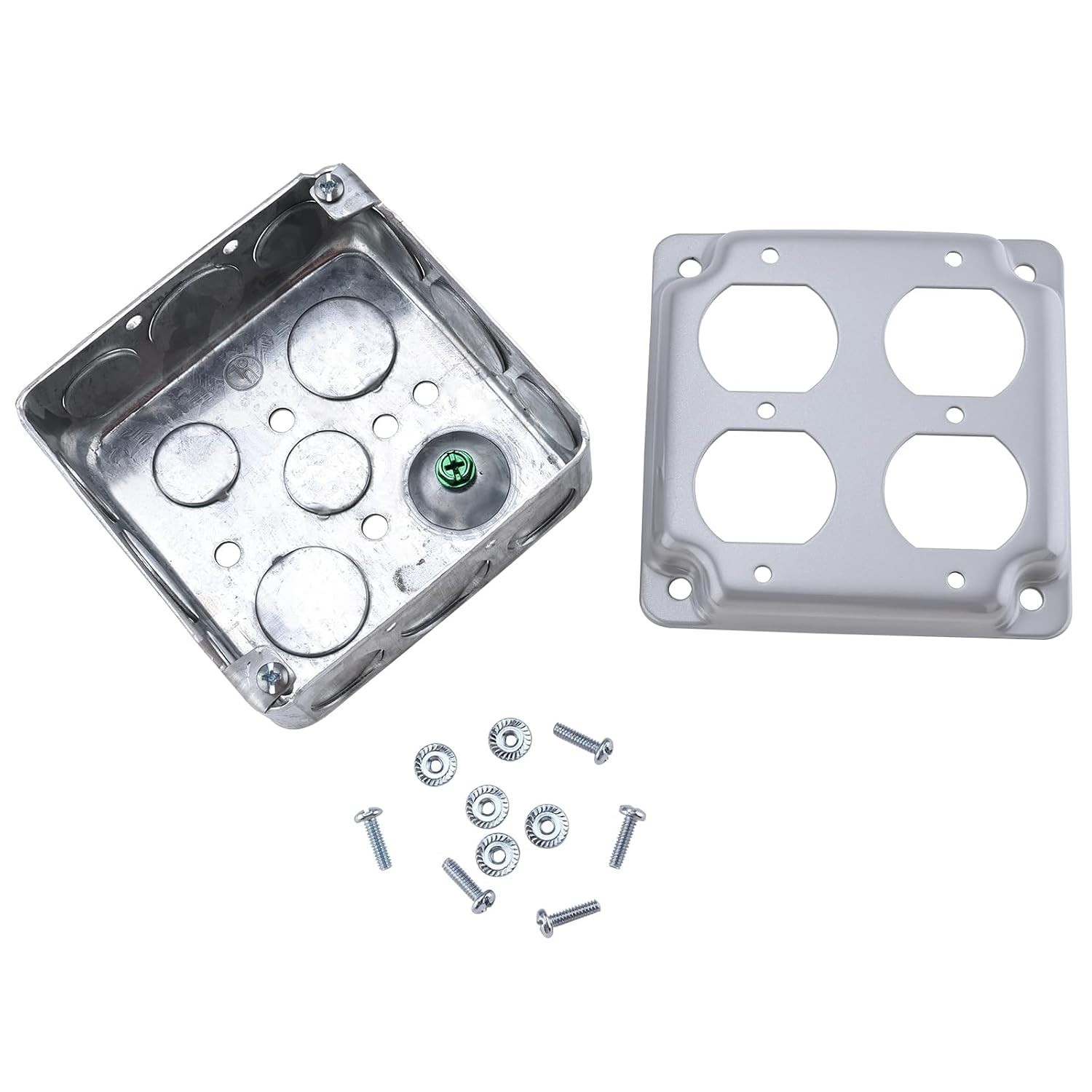 Patioer 4″x4″ Metal Electrical Box with Cover Double Duplex 1-1/2» Deep, 10 Set