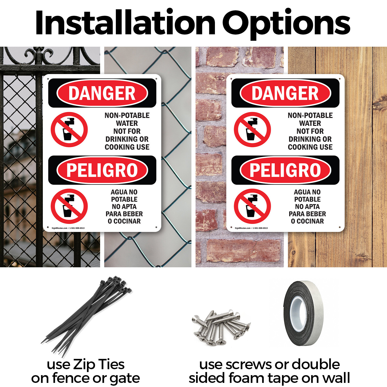 (2 Pack) Non-Potable Water No Drinking Bilingual OSHA Danger Sign Decal Metal