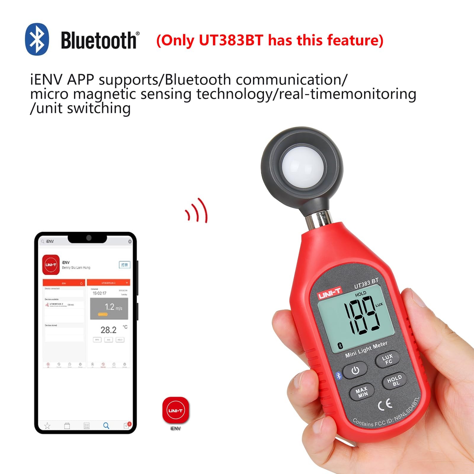 UT383BT Mini Light Meter Digital Bluetooth Luxometer 199900Lux 18500FC