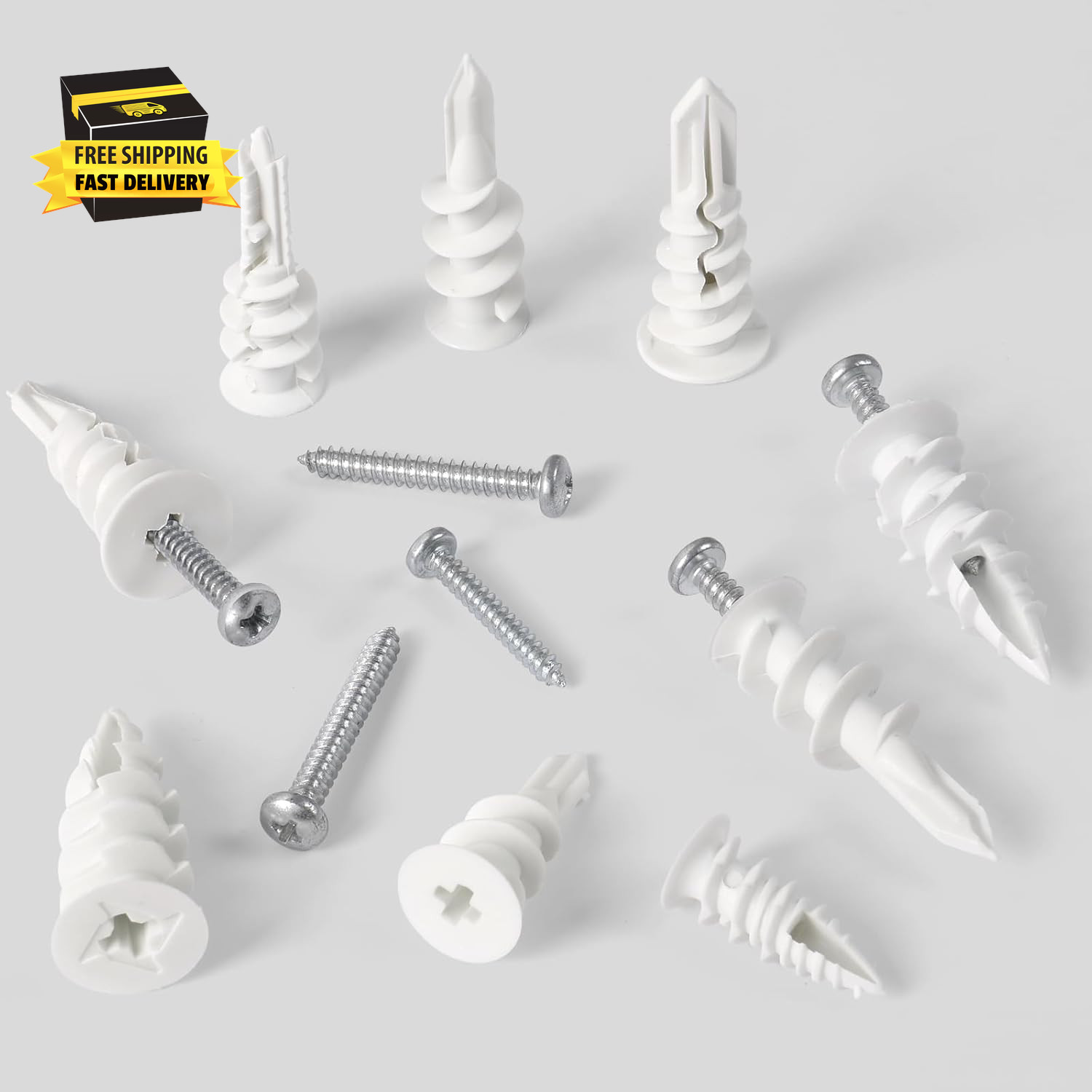 Drywall Anchors and Screws Kit Heavy Duty,124Pcs Screws and Plastic Wall Anchors