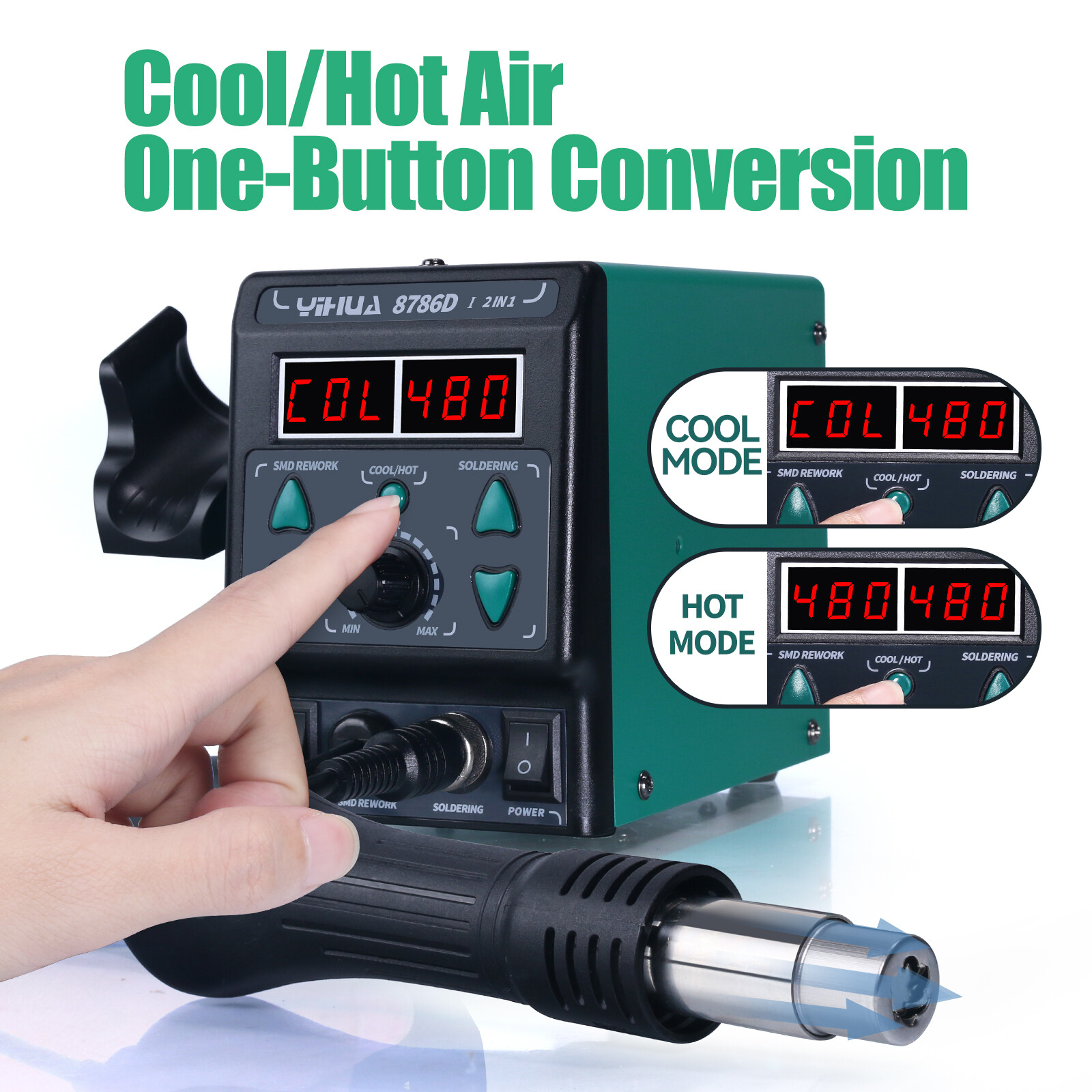 YIHUA 8786D-I Desoldering Gun Solder Iron Kit Hot Air Rework Soldering Station
