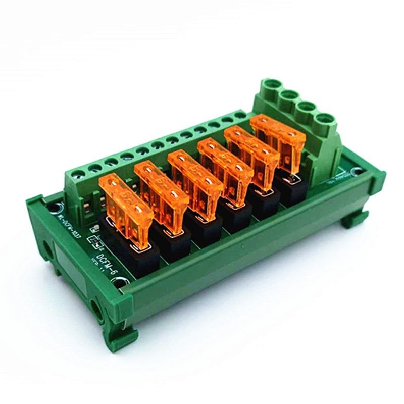 6 Position DIN Rail Mount DC Power Fuse Distribution Strip Module