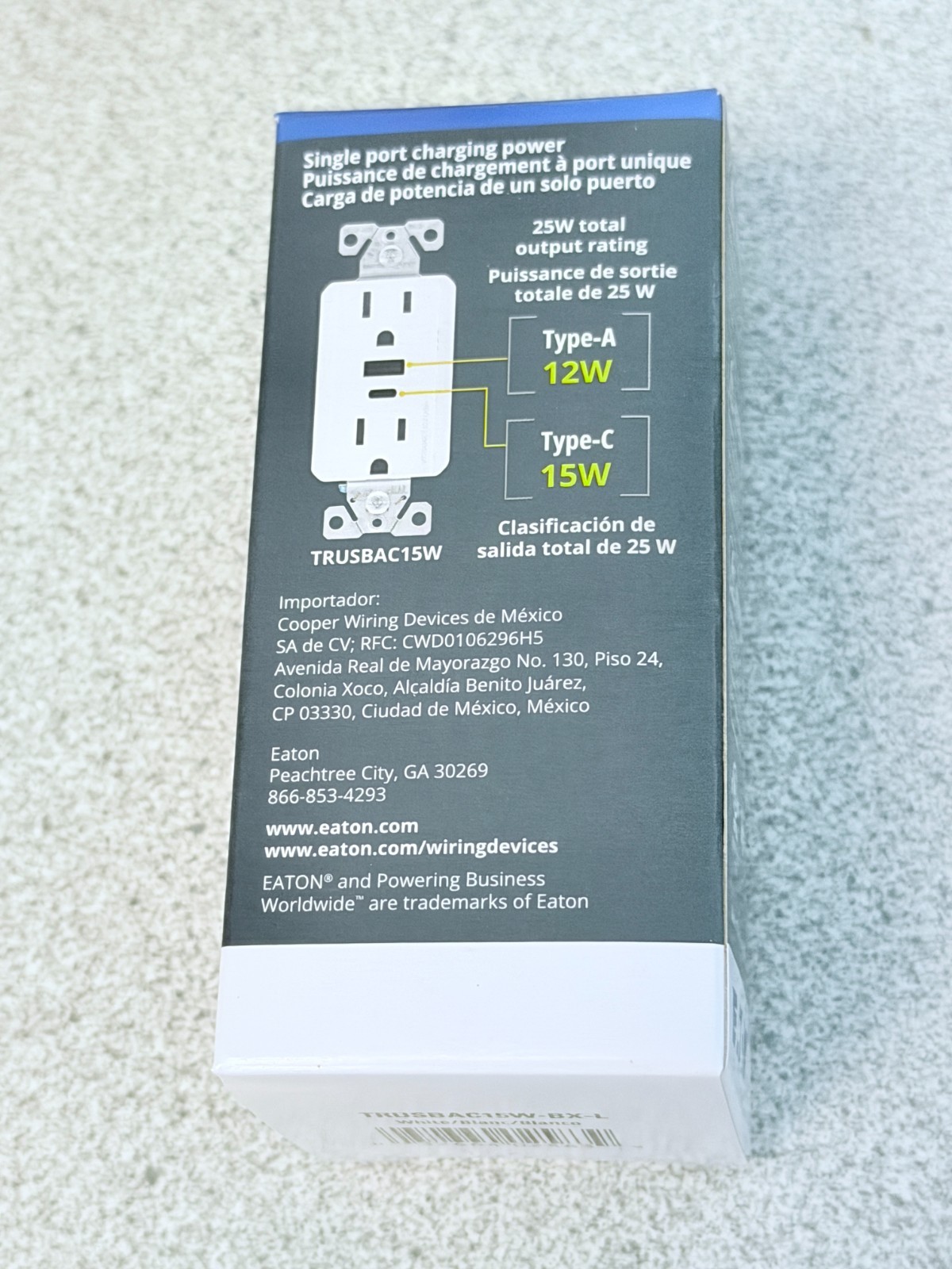 NEW Eaton Duplex Receptacle USB A & TYPE C Charger White 15A Tamper Resistant