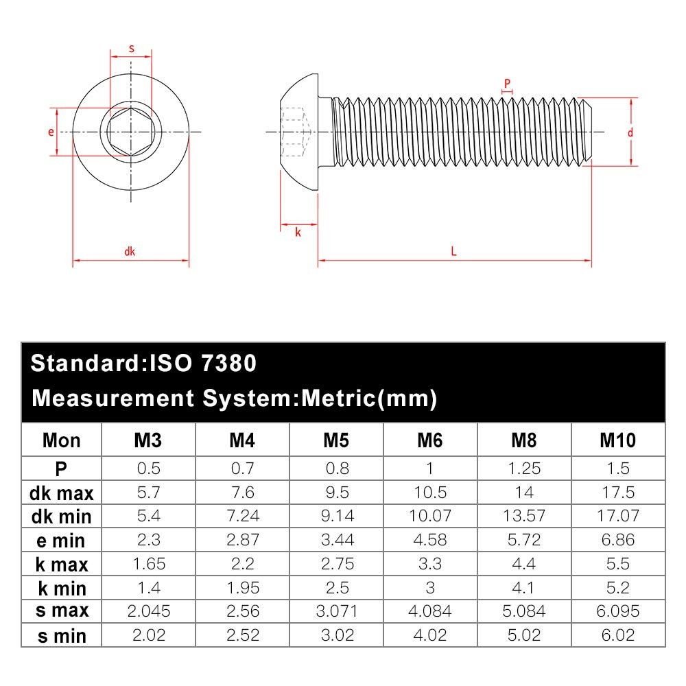 M6-1.0 x 10mm Button Head Socket Cap Screws 304 Stainless M6 x 10mm, Silver