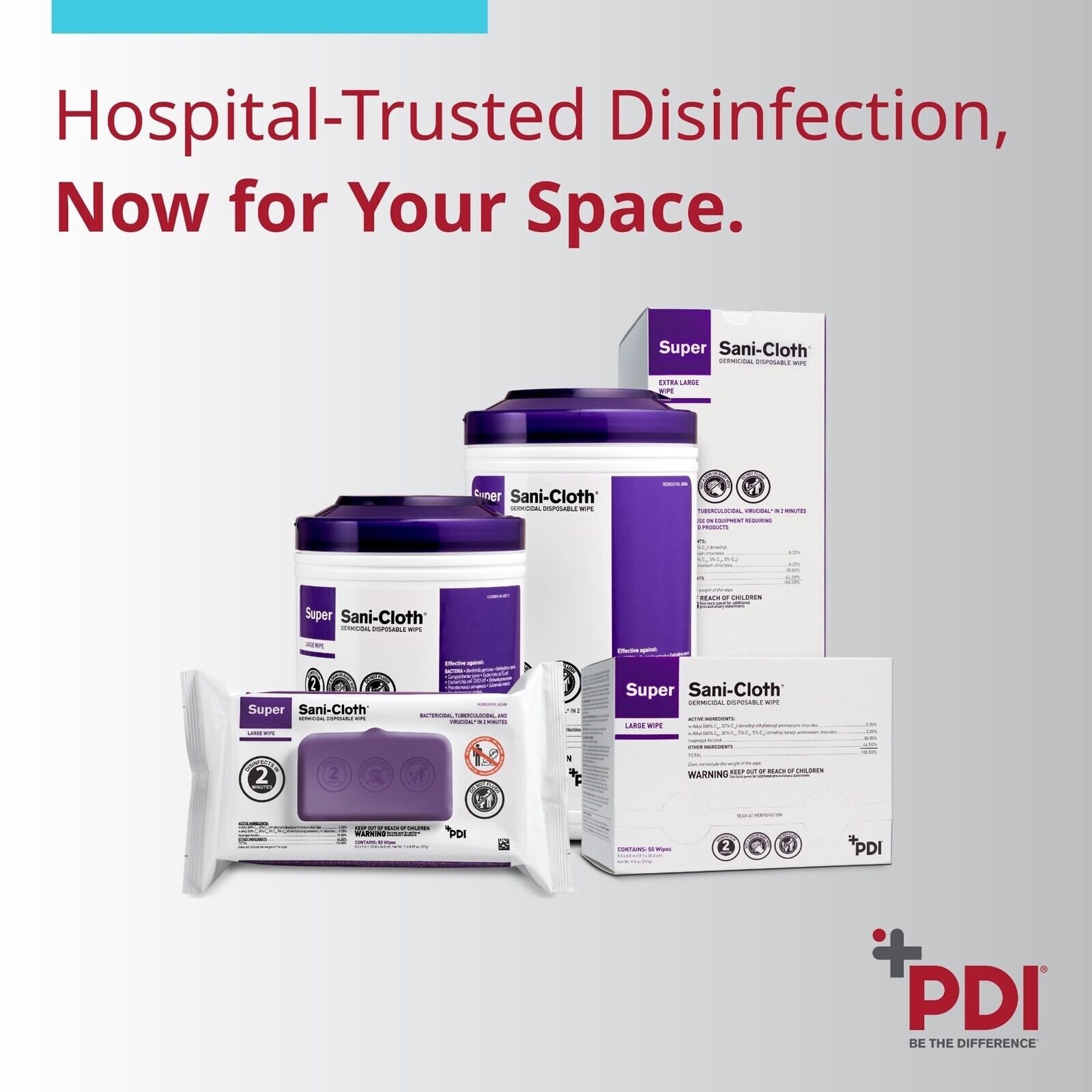 PDI Super Sani-Cloth Germicidal Disposable Cleaning Wipes Large Q55172 160/can