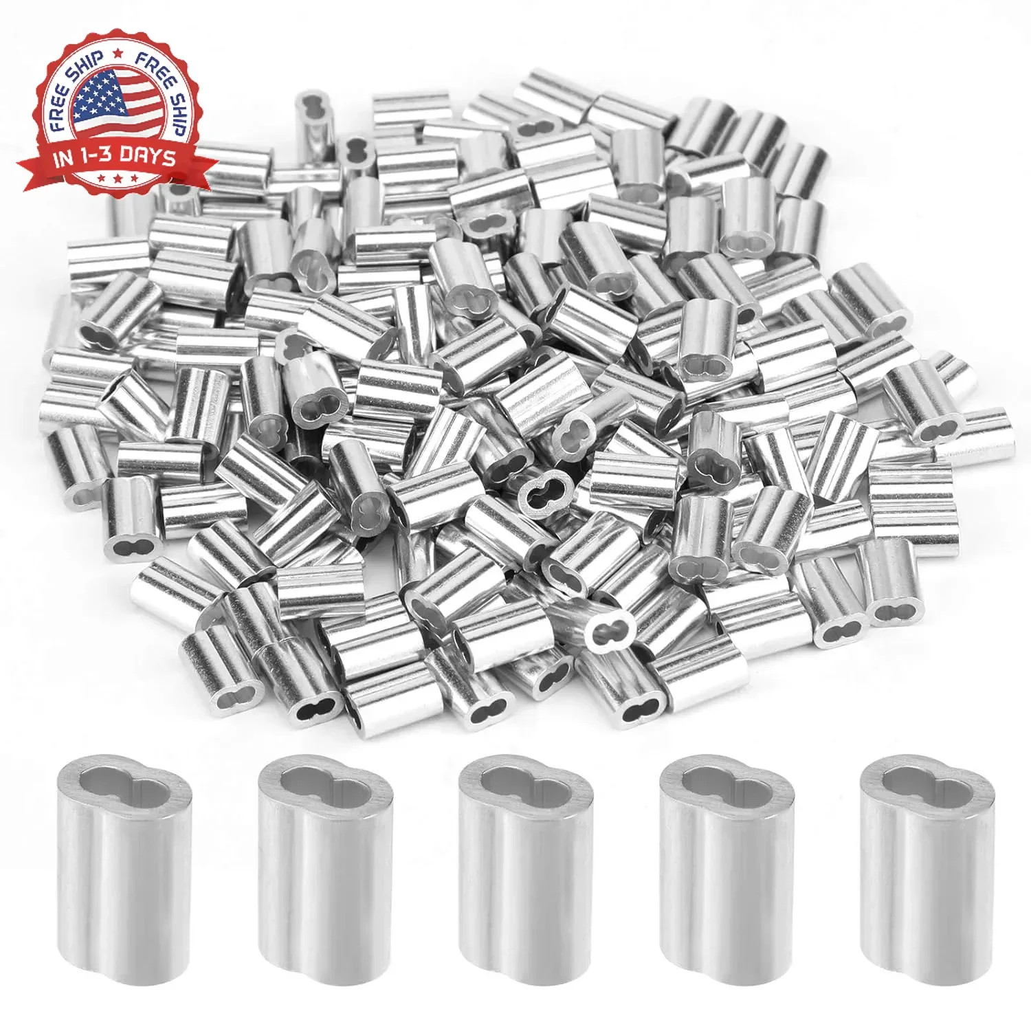 YAMASO 200pcs 1/16″ Aluminum Crimping Loop Sleeve, Cable Ferrule Wire Rope Sleev