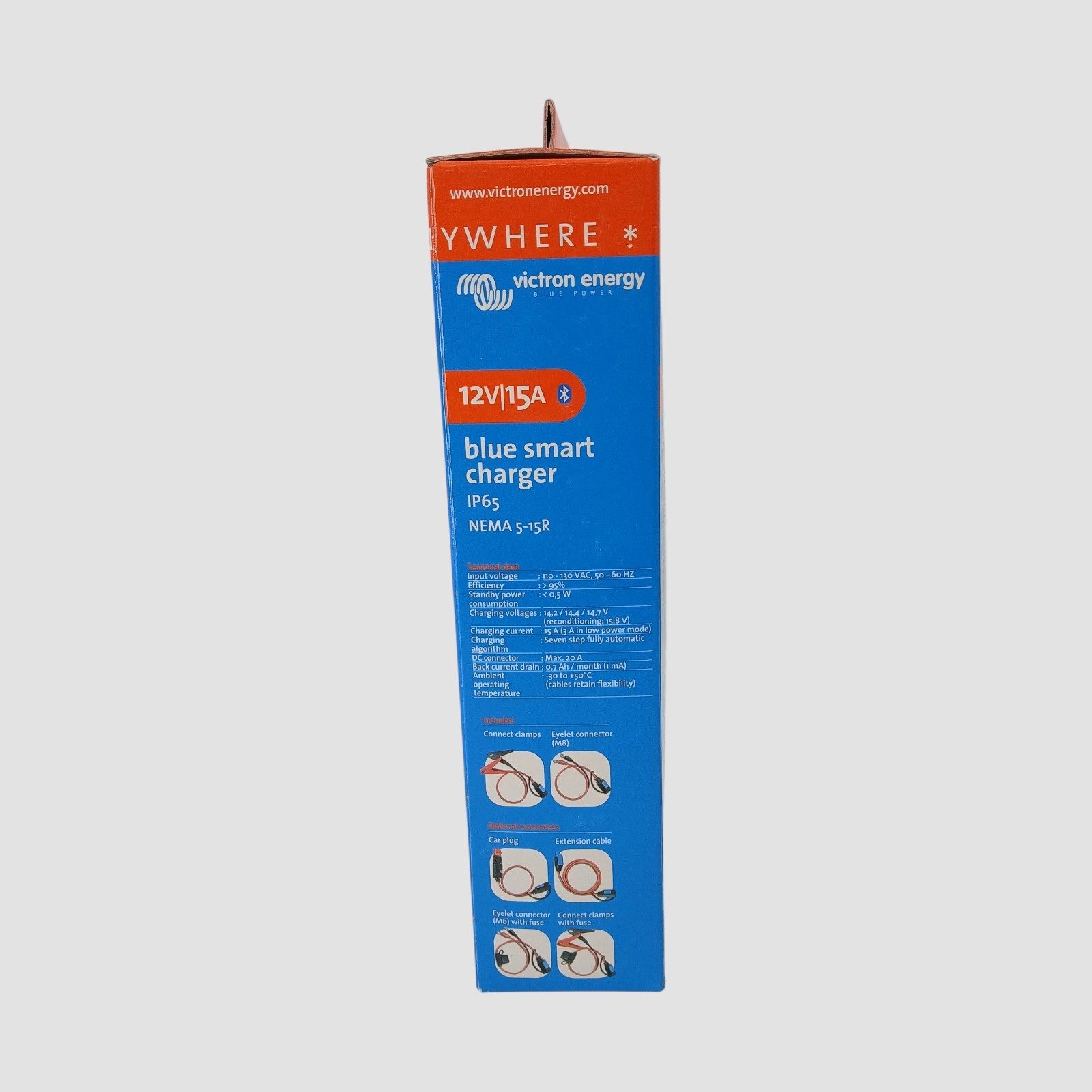 Victron Energy Blue Smart IP65 12V/15A 120V NEMA 5-15R Battery Charger