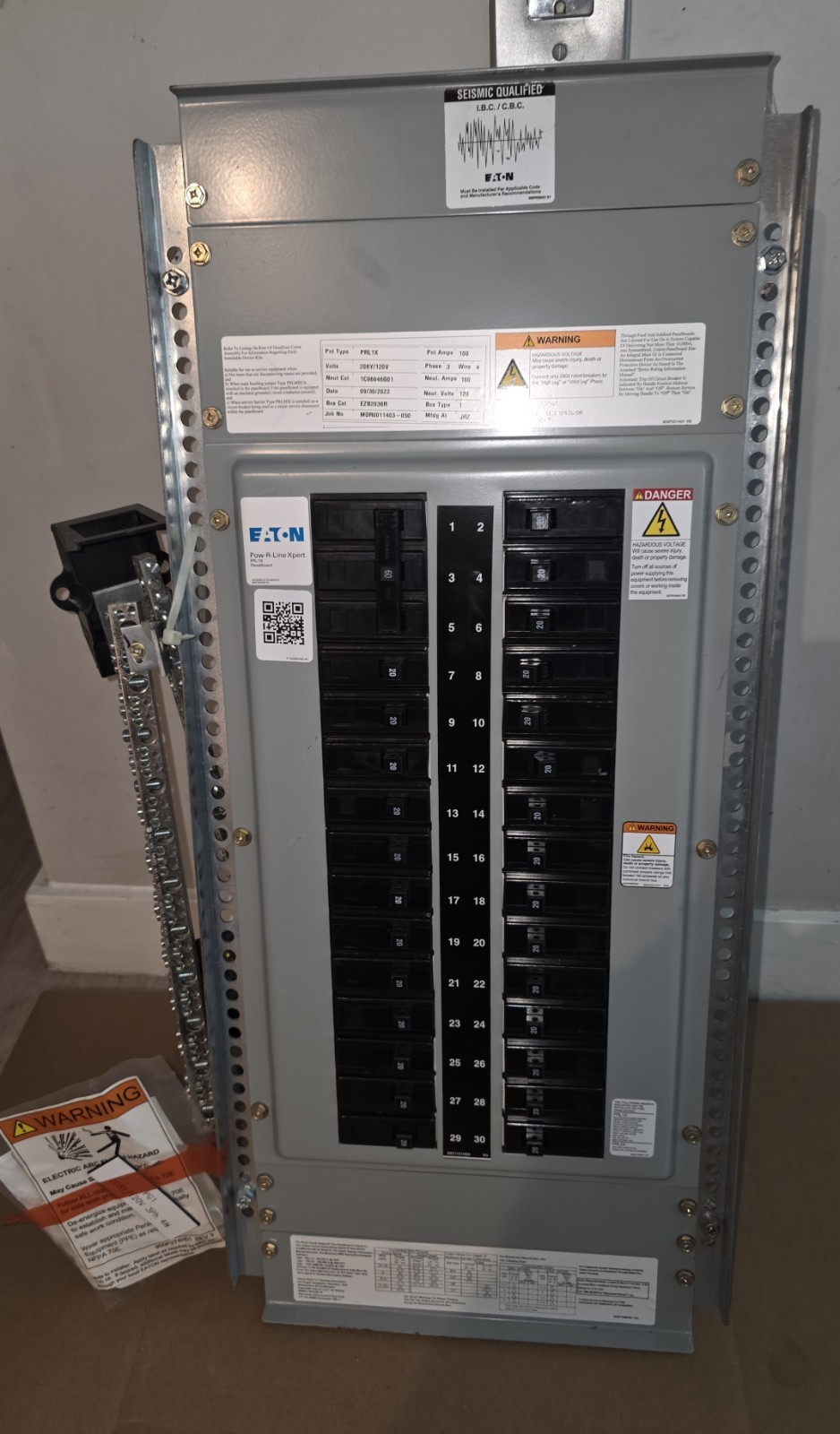 Eaton PRL1X Panelboard Interior 100 Amp 120/208V 3PH 4W 30 Space BA Breakers