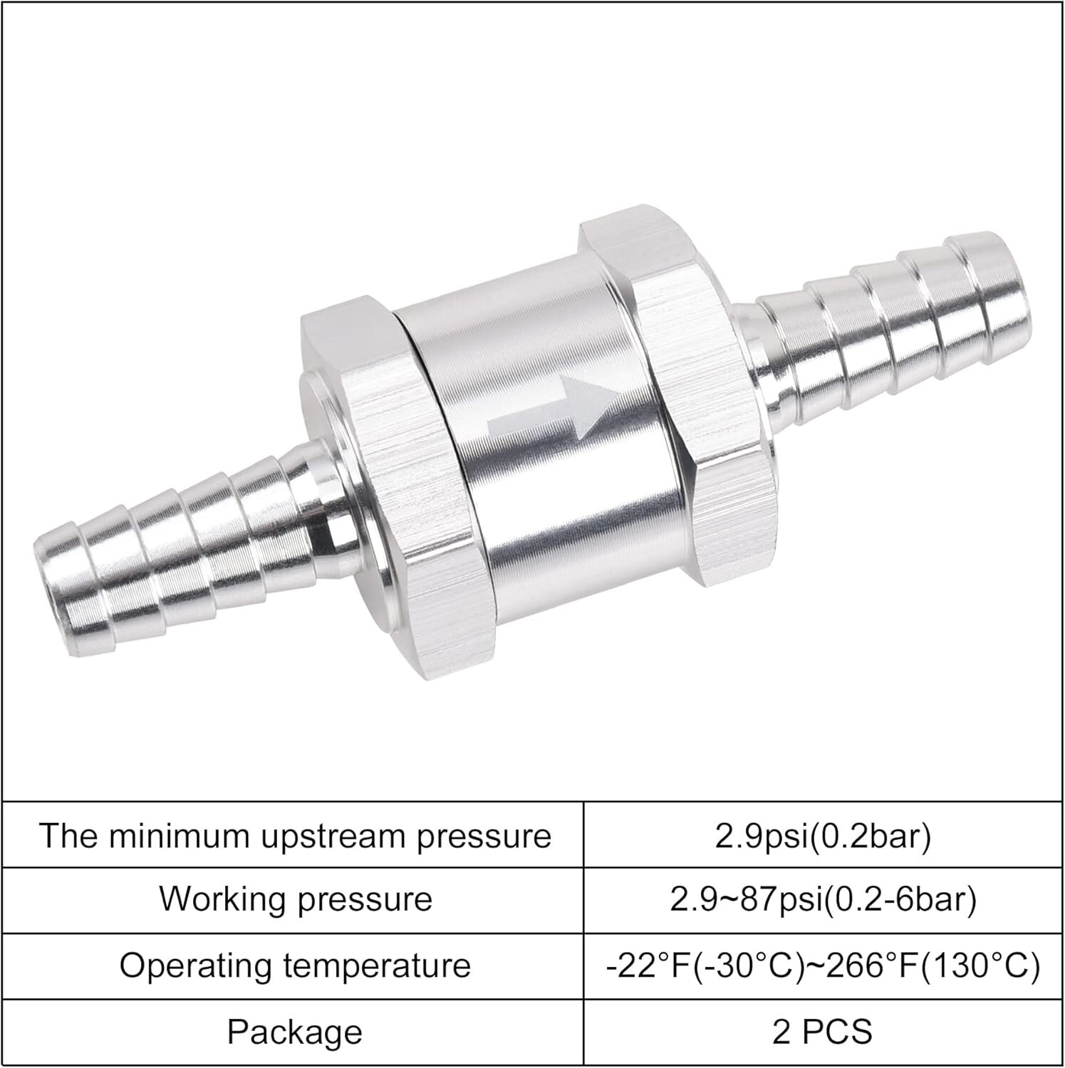 1/4″ Fuel Check Valve One Way Inline Non Return Diesel Gasoline Black 6mm 2PCS