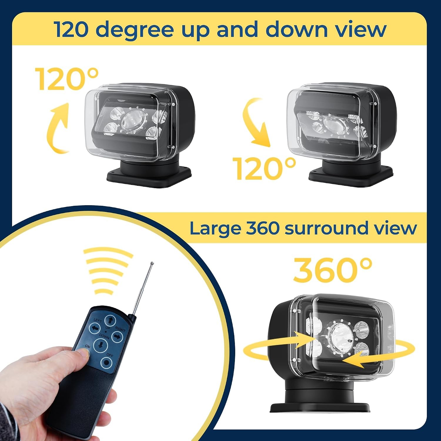 Remote Spotlight for Truck Magnetic and IP68 Waterproof Marine Search Lights Aut