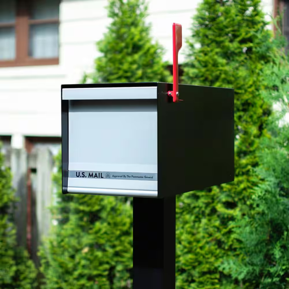 Mailmax Textured Black & Silver, Large, Galvanized Steel & Aluminum, Post-Mount