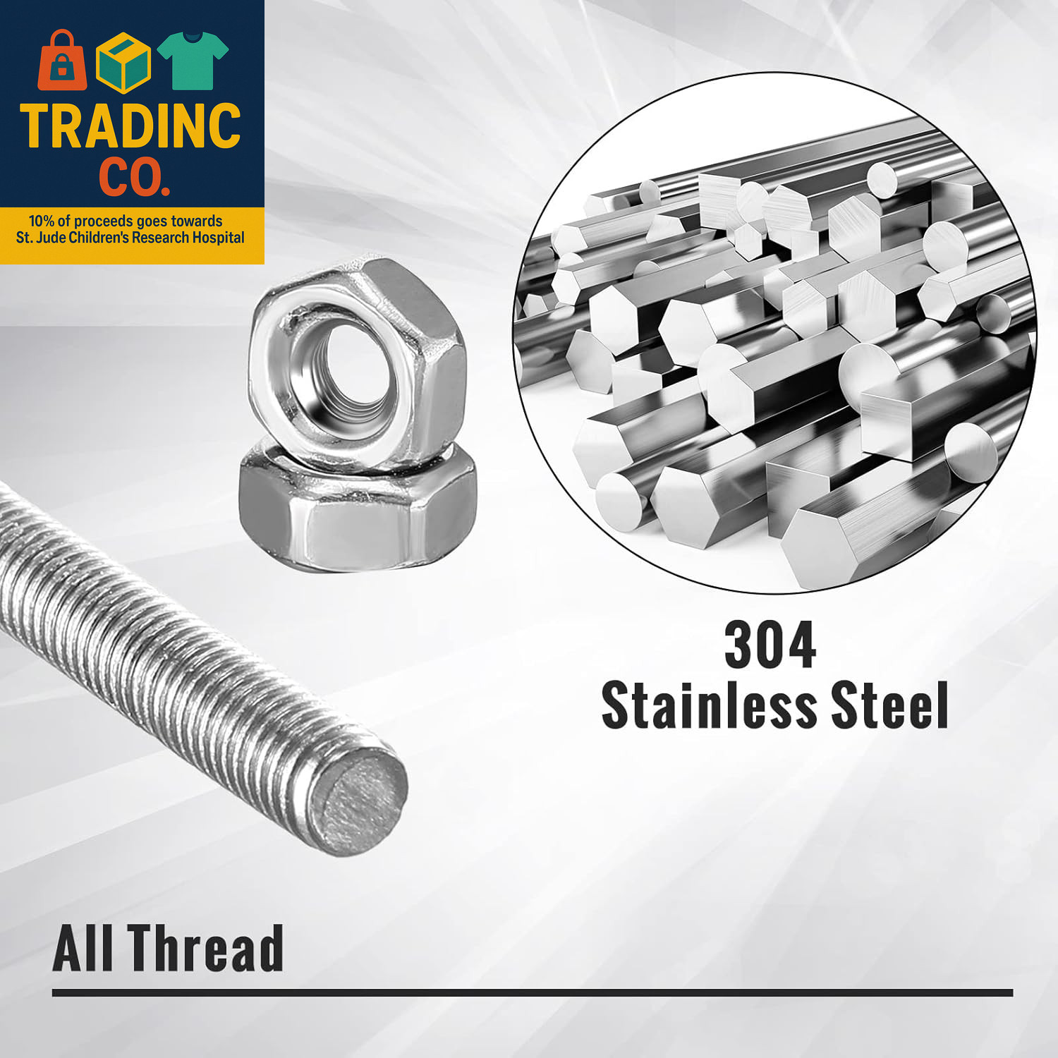 8/32 Inch 4Mm Threaded Rod with Hex Nuts 4Mm Stainless Steel Threads Studs Rods
