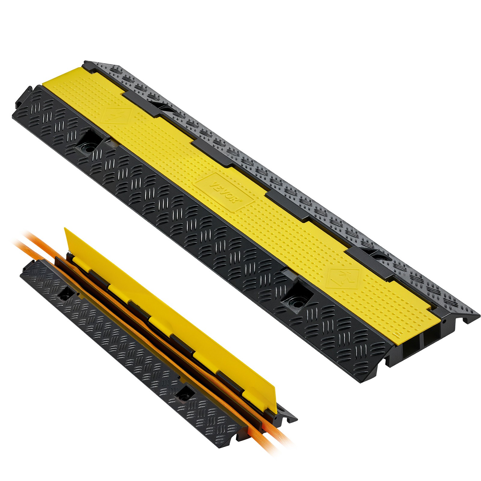 VEVOR Cable Protector Ramp Rubber Cord Cover 22000 lbs/axle Capacity 2 Channel