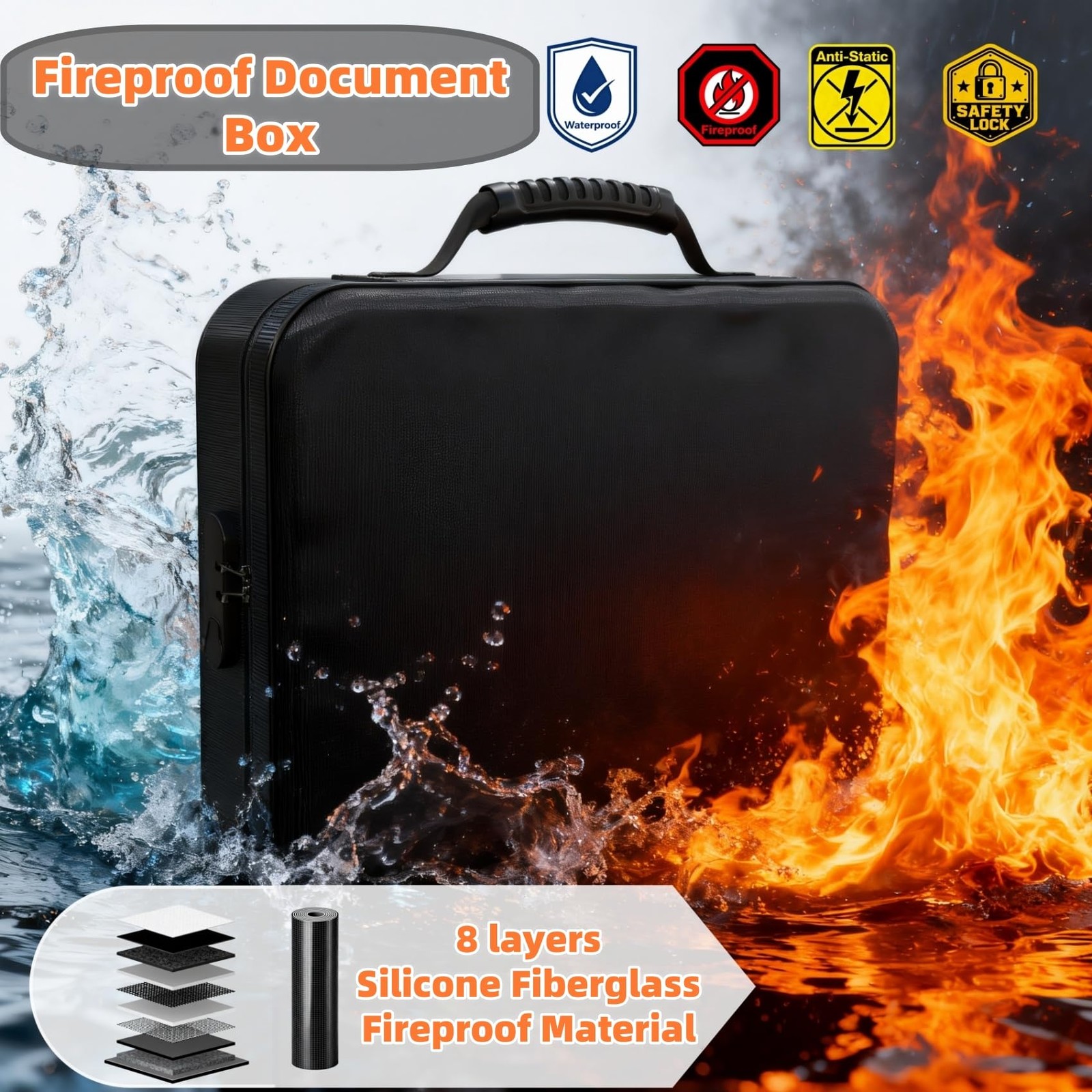 Fireproof Document Box (Soft-Shell) with Lock & Waterproof Zipper, 5200°F Saf…