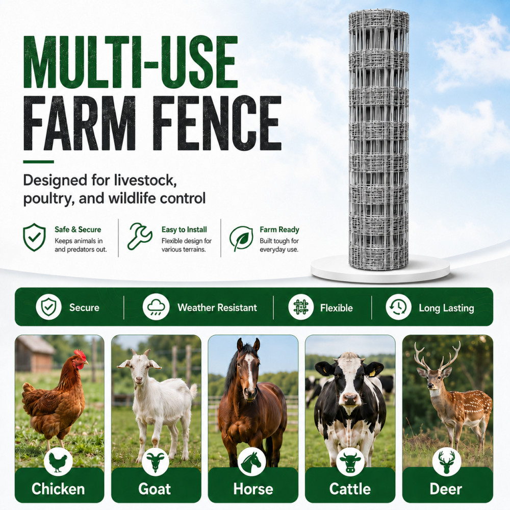 Livestock Fence,4.9*328FT Galvanised Iron Wire Farm Fence Deer Goat Cattle Fence