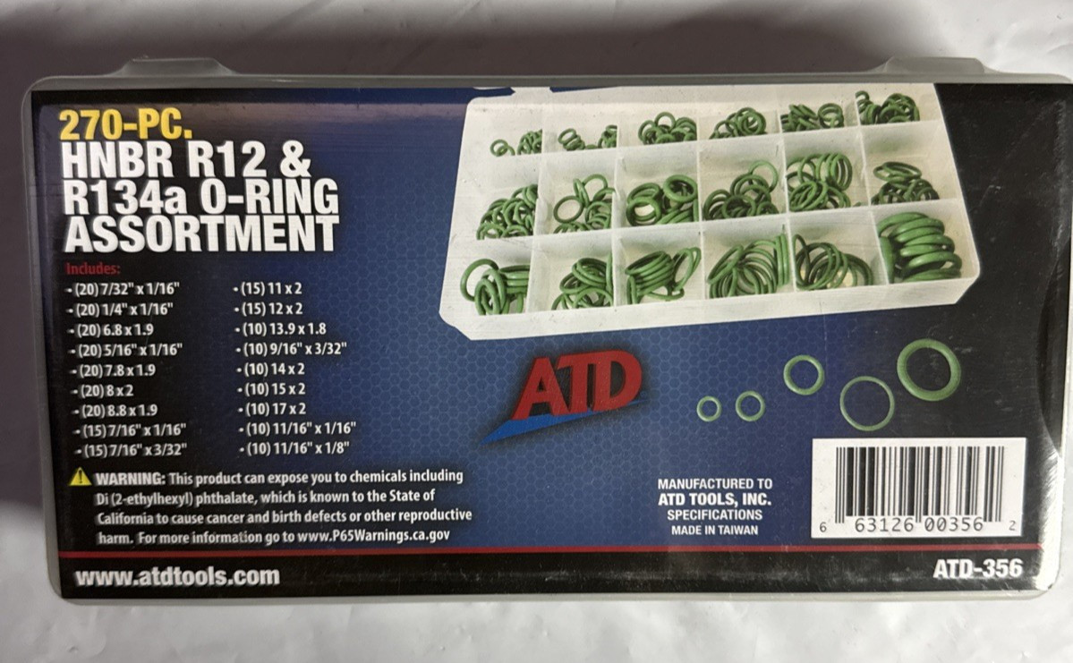ATD Tools 356 270 Pc. HNBR R12 and R134a O-Ring Assortment ATD-356