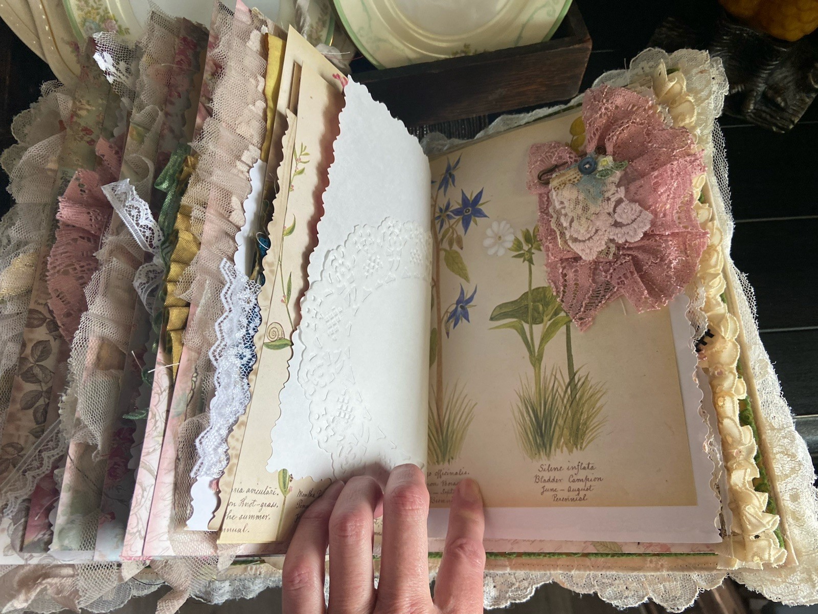 Handmade Lace Prayer book Junk Journal Antique Photo Embellished Chunky/HUGE!!