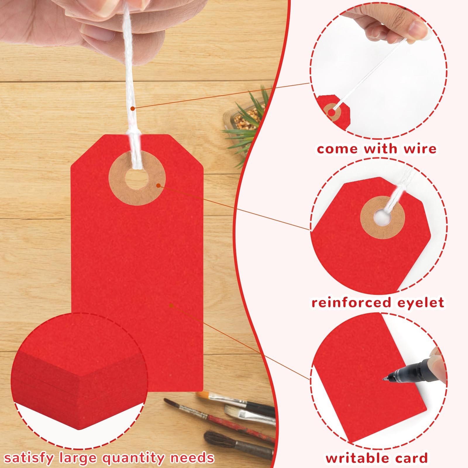 150 PCS 2 3/4 x 1 3/8 Inch Red Colored Blank Manila Shipping Tags With String