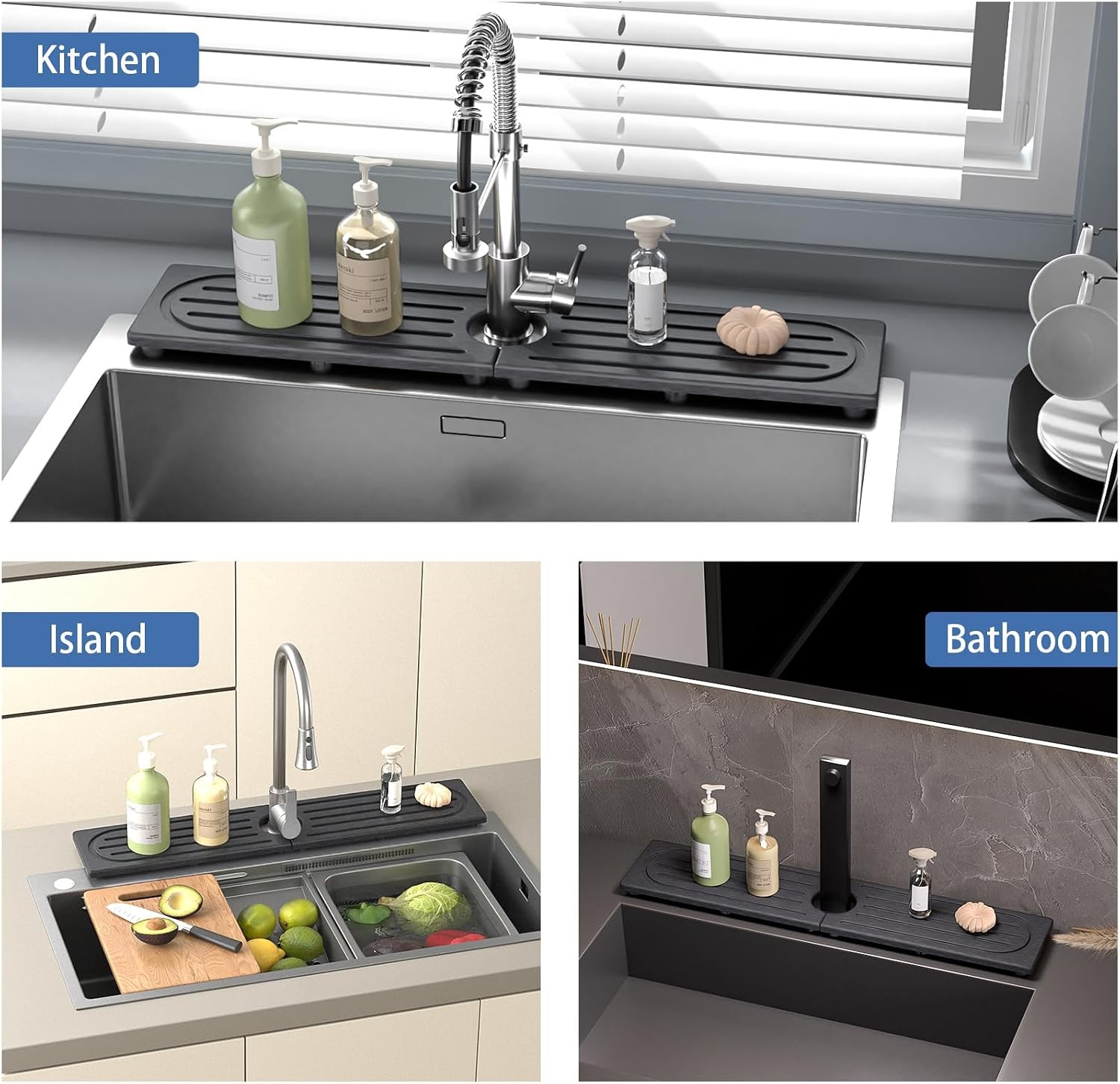 Kitchen Faucet Mat, Diatomite Sink Faucet Mat Splash Guard for Kitchen, Water