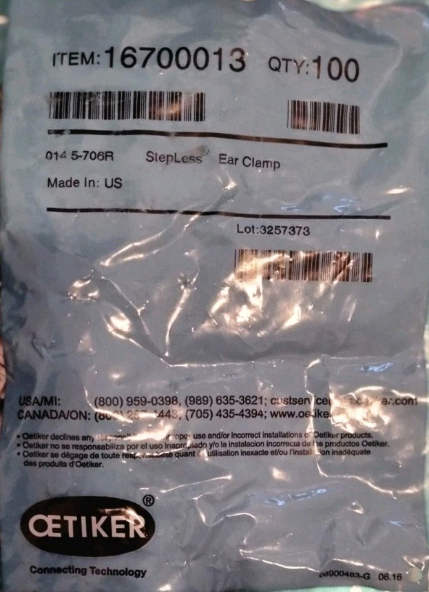 Oetiker Stepless Ear Clamp 14.5mm Stainless Steel Silver 100 Pack