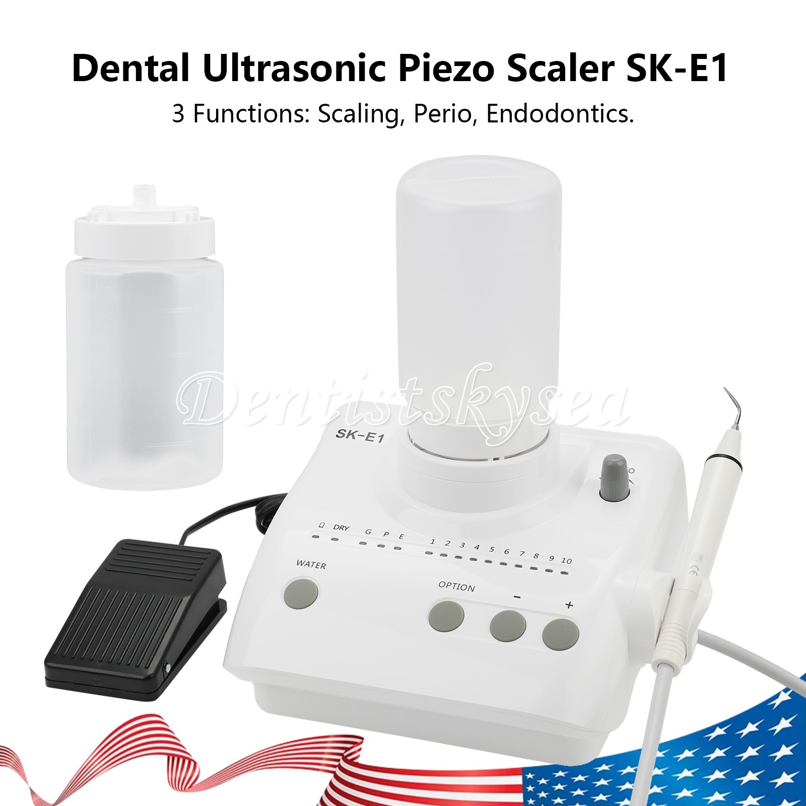 SKYSEA Dental Portable Ultrasonic Piezo Scaler 2*Bottles Tips Fit EMS Handpiece