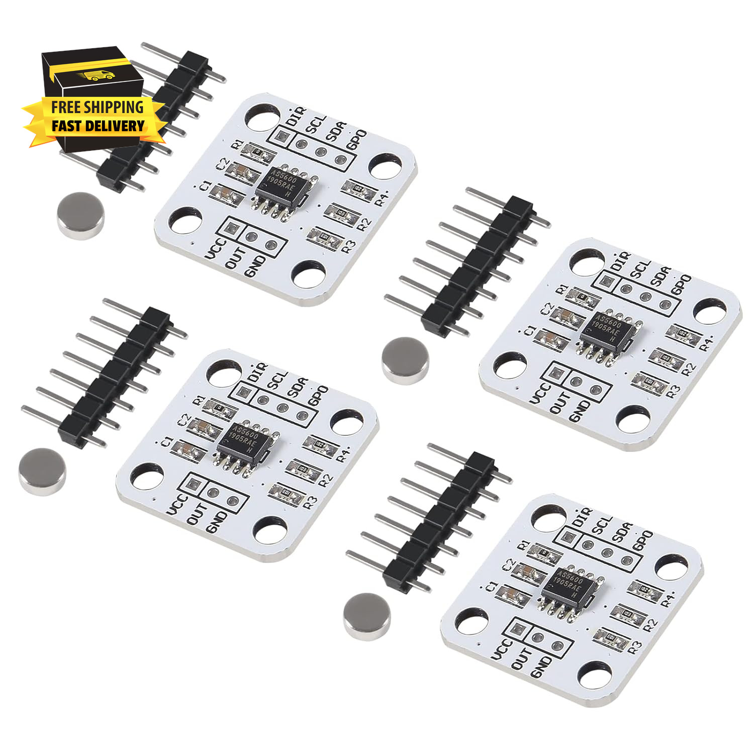 4PCS AS5600 Magnetic Encoder 12Bit High Precision Magnetic Induction Angle Measu