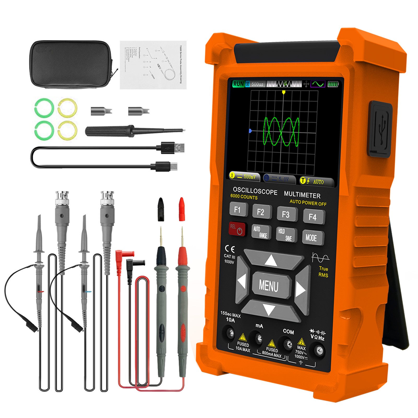 Digital 3in1 Oscilloscope Multimeter AUTO Signal Generator 1000V 50MHz Handheld