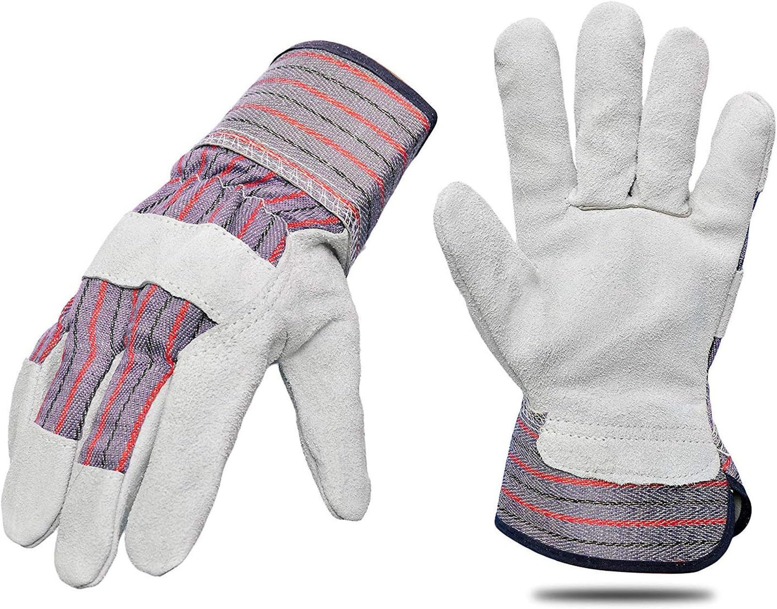 Cowhide Leather Work Gloves Pack of 60 with Cotton Back and Rubber Safety Cuff