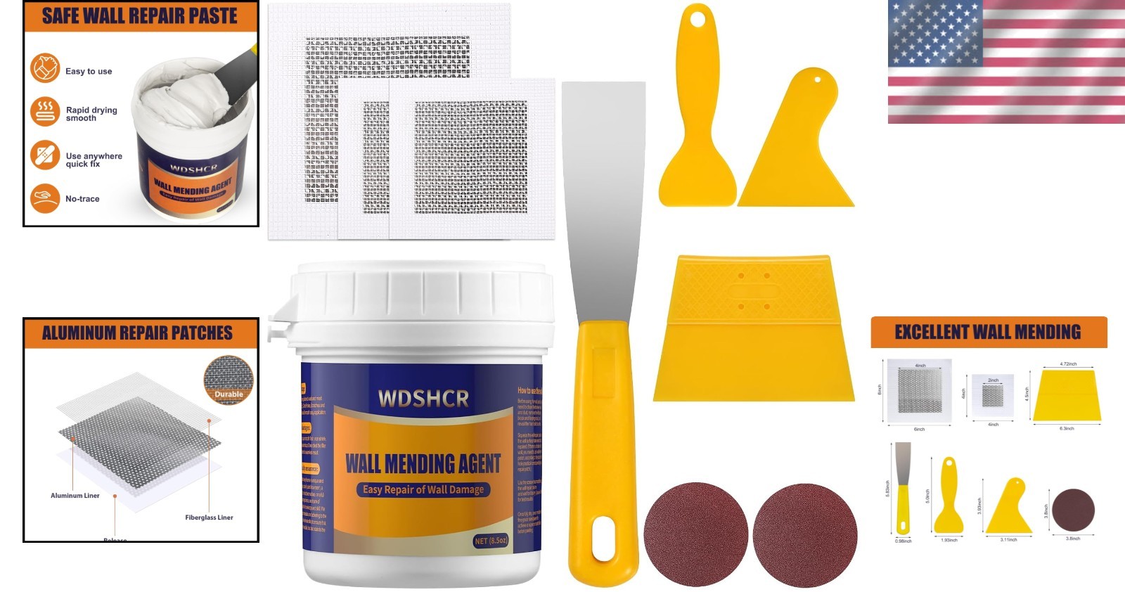 Complete Wall Surface Repair Kit: Fast-Drying White Putty & Adhesive Patches