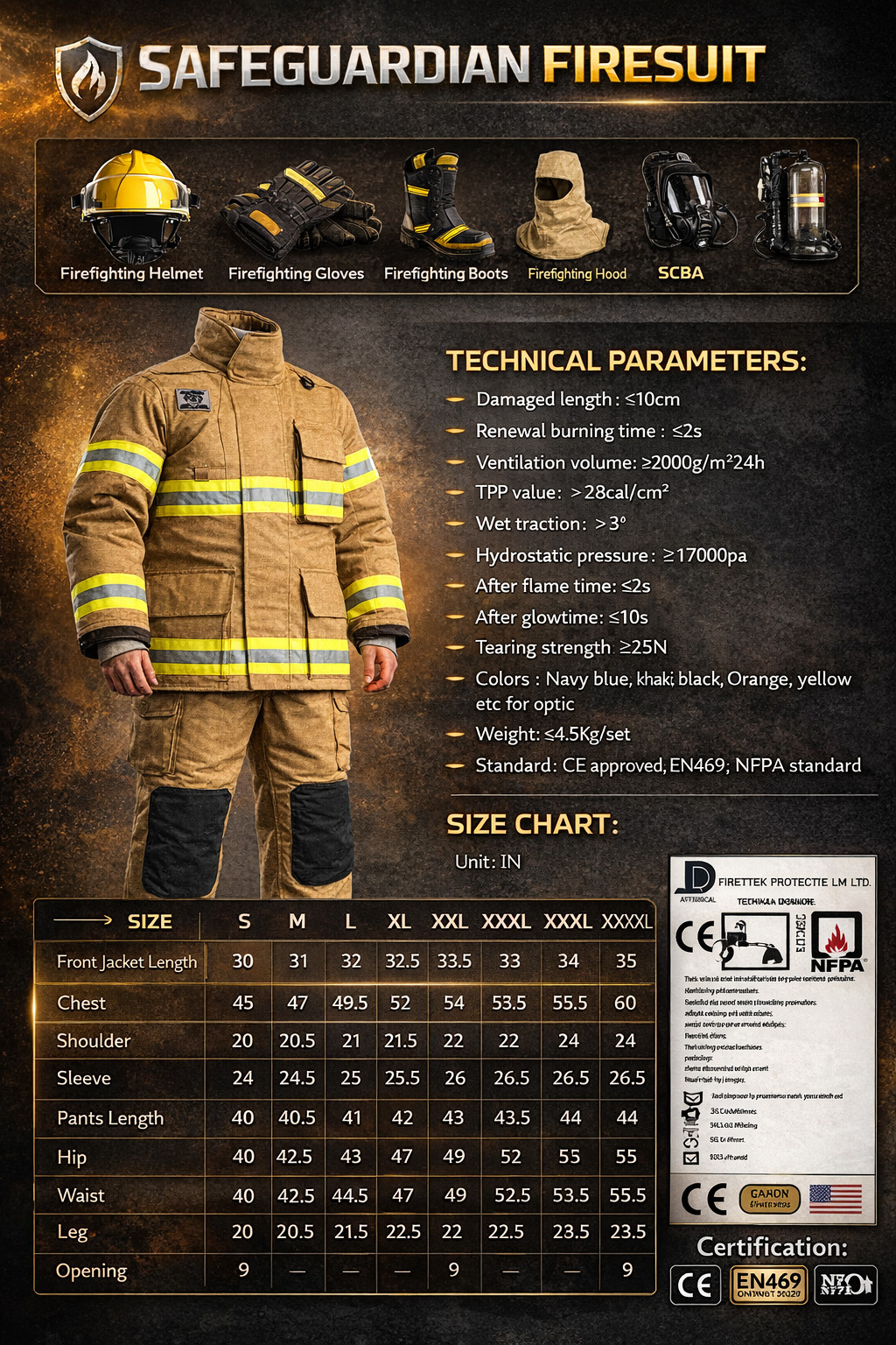 DYOB Firefighter Suit Fire Suit Turnout Gear Jacket/Pants w/ Overall straps NFPA
