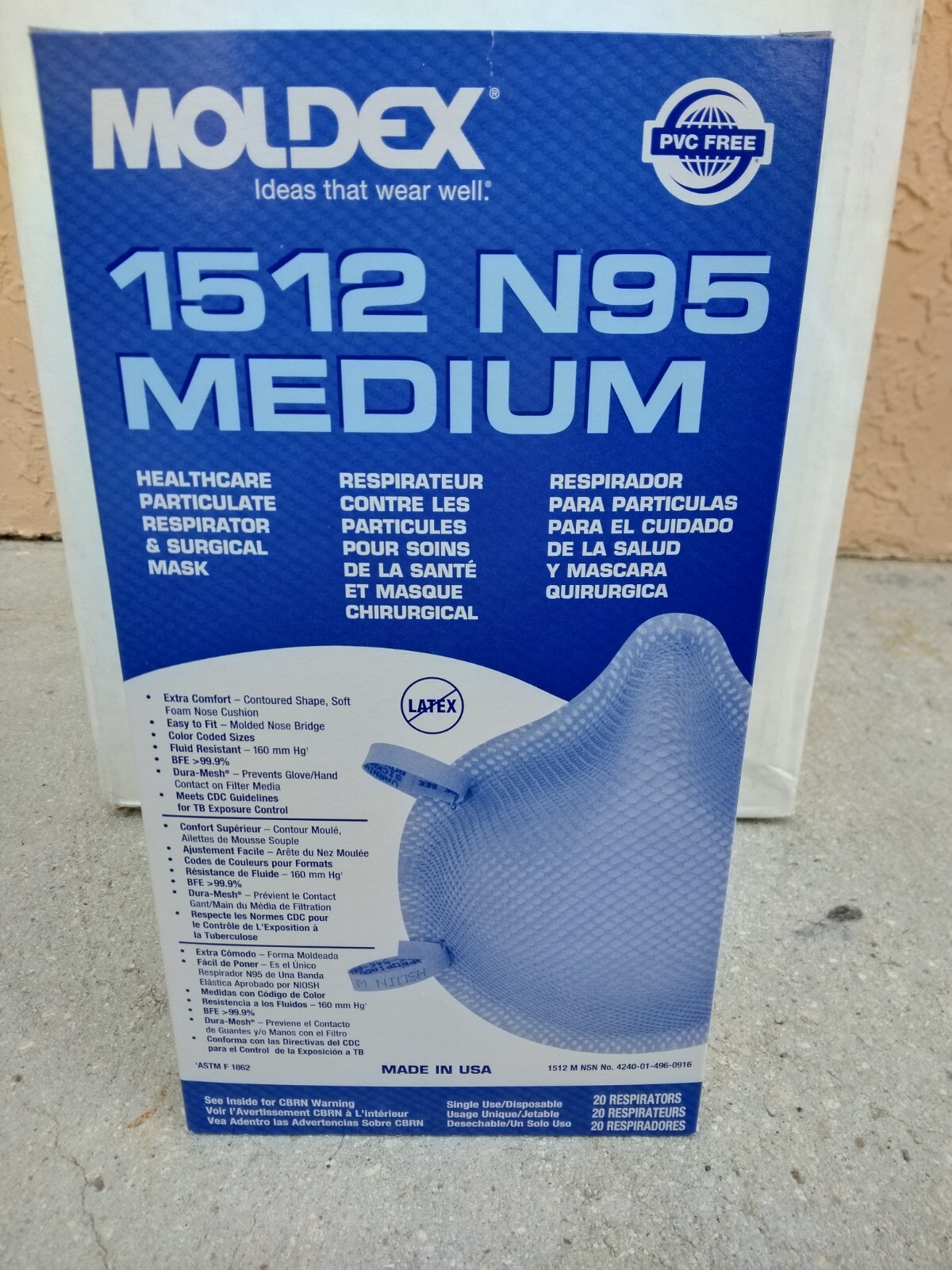 Moldex 1512 N95 Respirators and Surgical Masks,Medium, Exp. 02/2026, Case of 160
