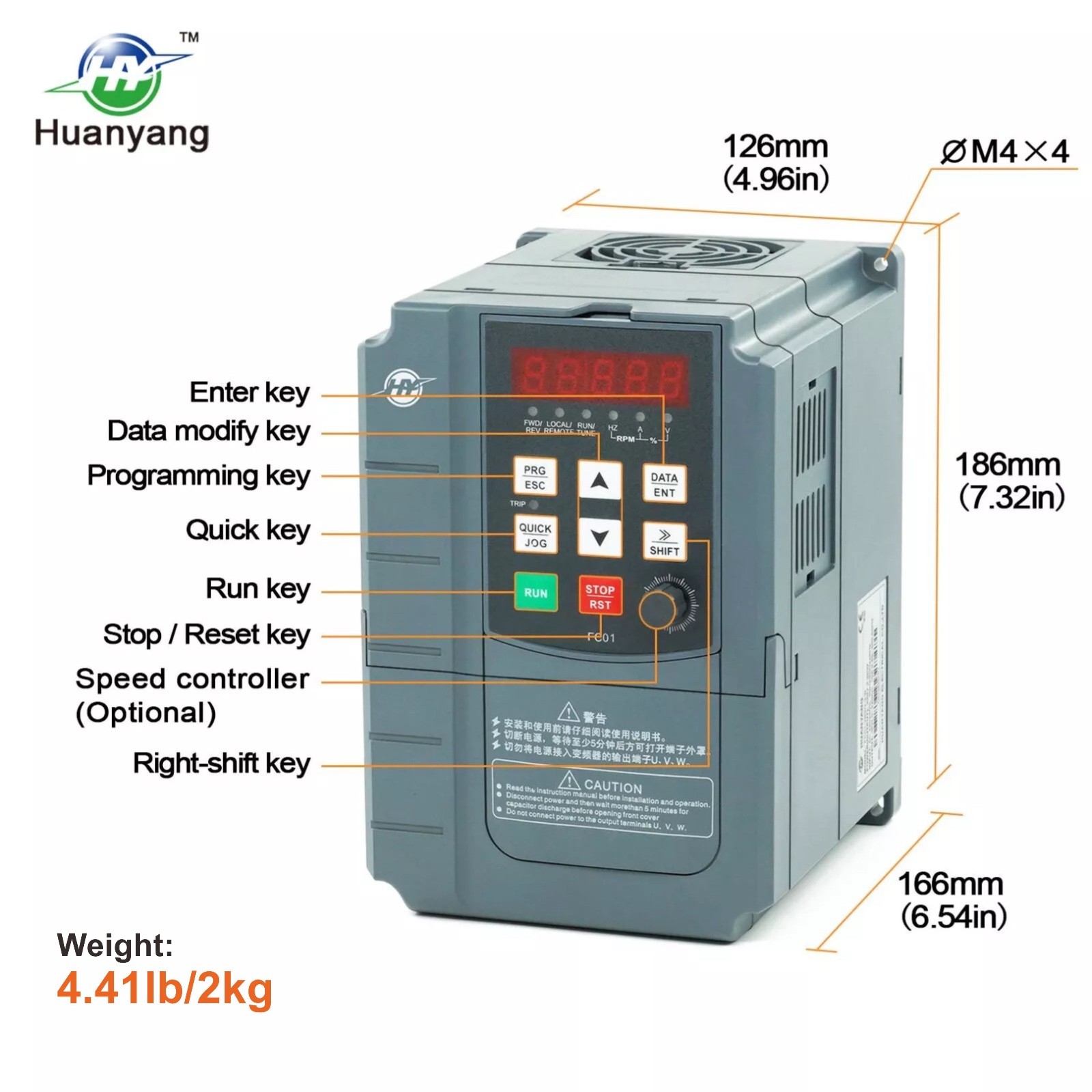 Huanyang VFD 220V 5HP 4KW Inverter CNC single phase to 3 phase for Motor