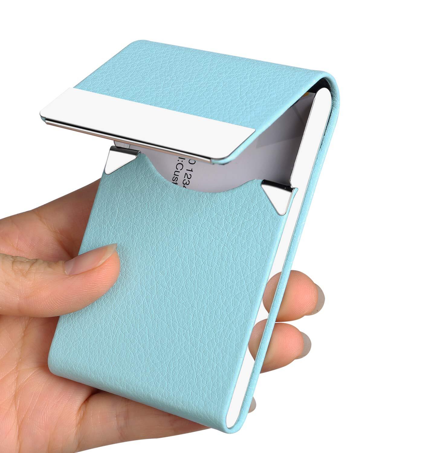 PU Leather Metal Business Card Holder Name Card Holder Case with Magnetic Shut