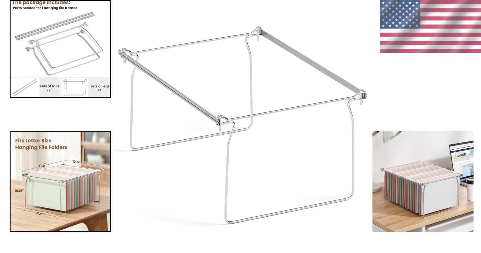SUNEE Hanging File Folder Frame, Letter Size Files Holder Bars 17.5 Inches, Set
