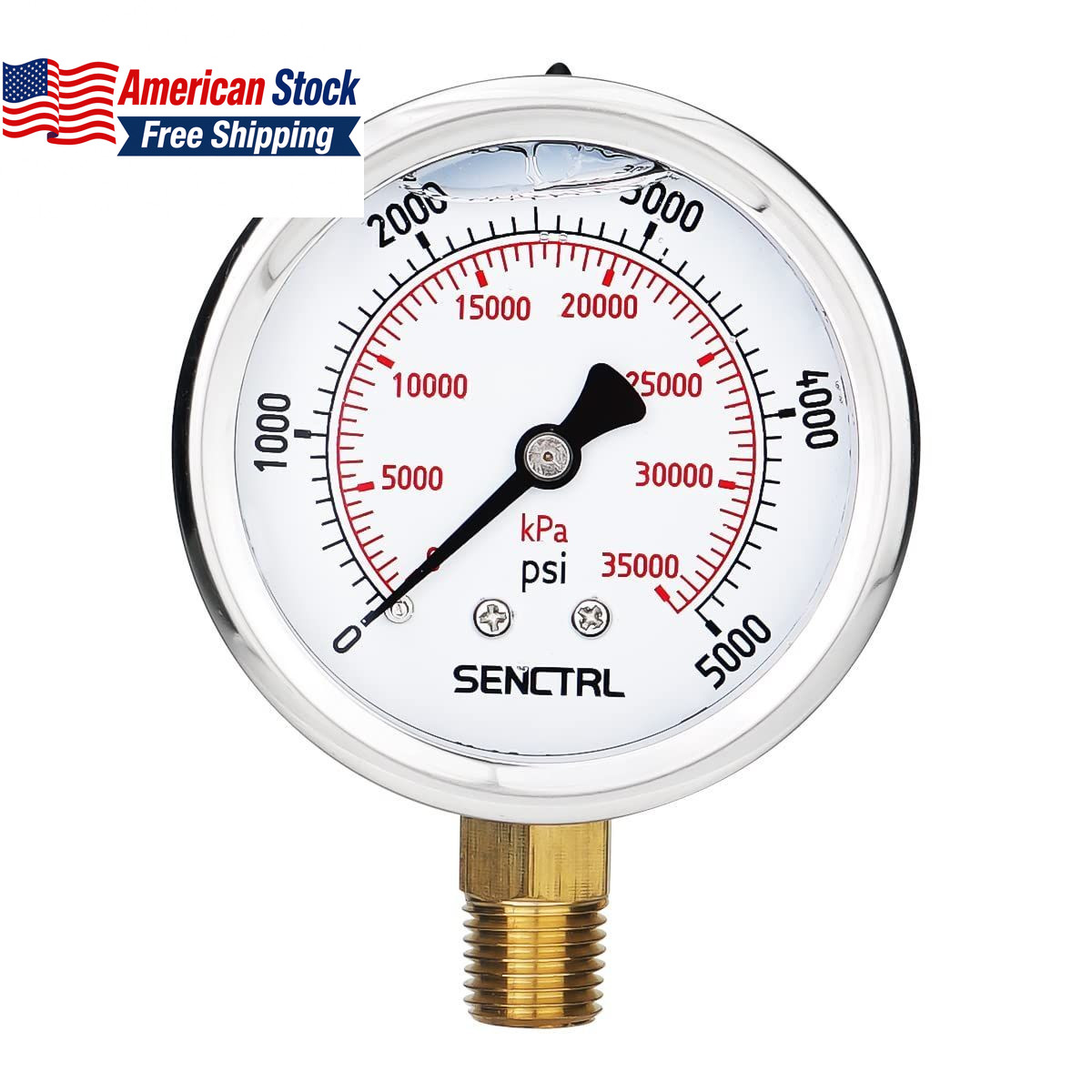 5000 PSI Liquid Filled Pressure Gauge 2.5in 1/4in NPT Stainless FROM USA