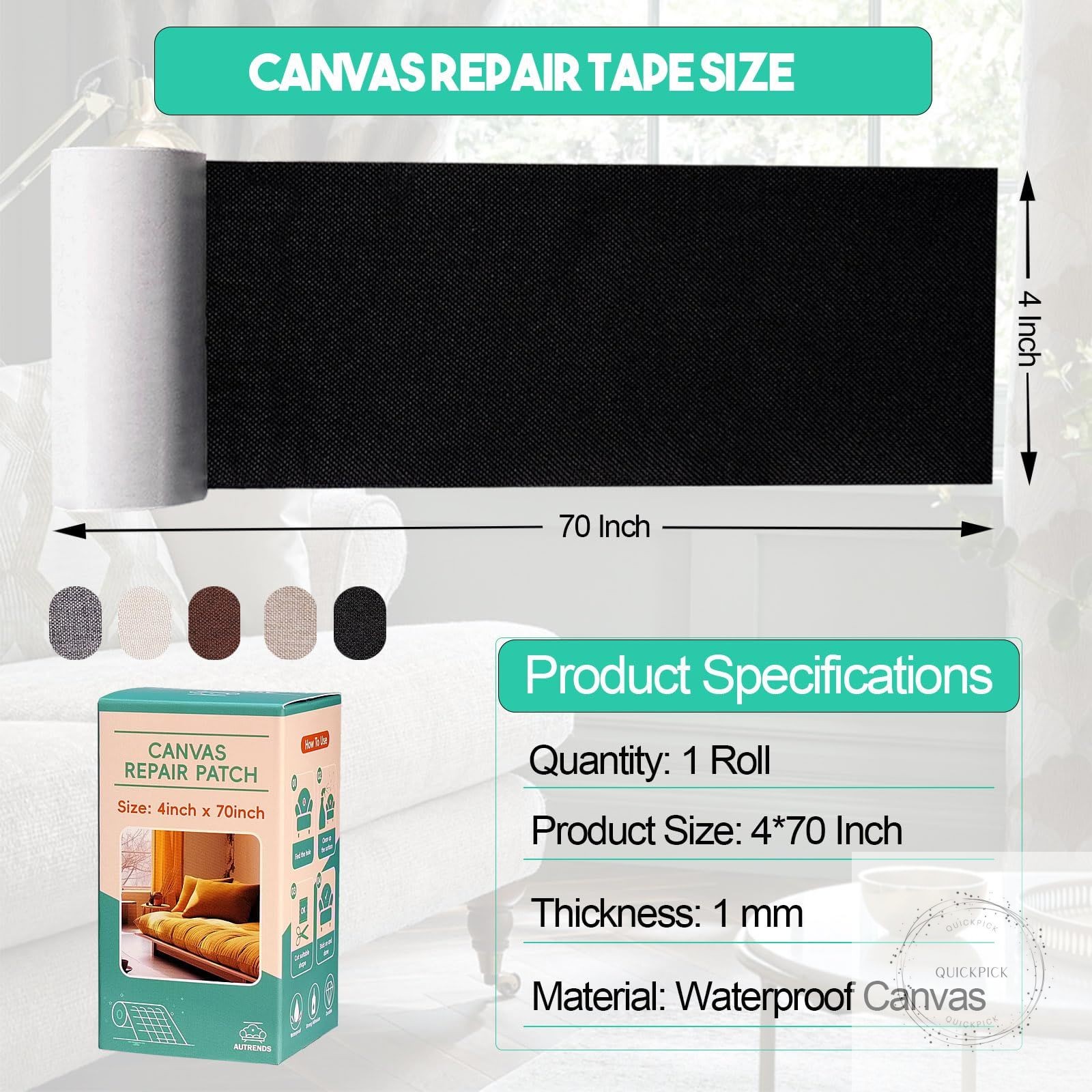 Canvas Repair Tape,Fabric Repair Patch,4×70 Inches,Outdoor Gear Patch, Waterproo